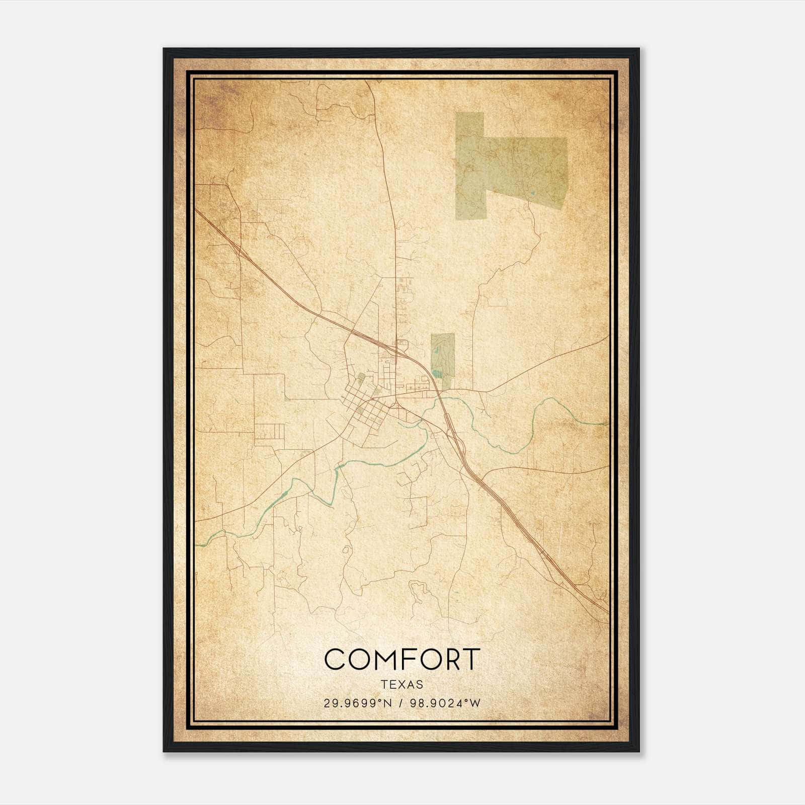Vintage Comfort Texas Map Poster, Comfort TX City Road Wall Art Print Vintage Comfort Texas Map Poster, Comfort TX City Road Wall Art Print