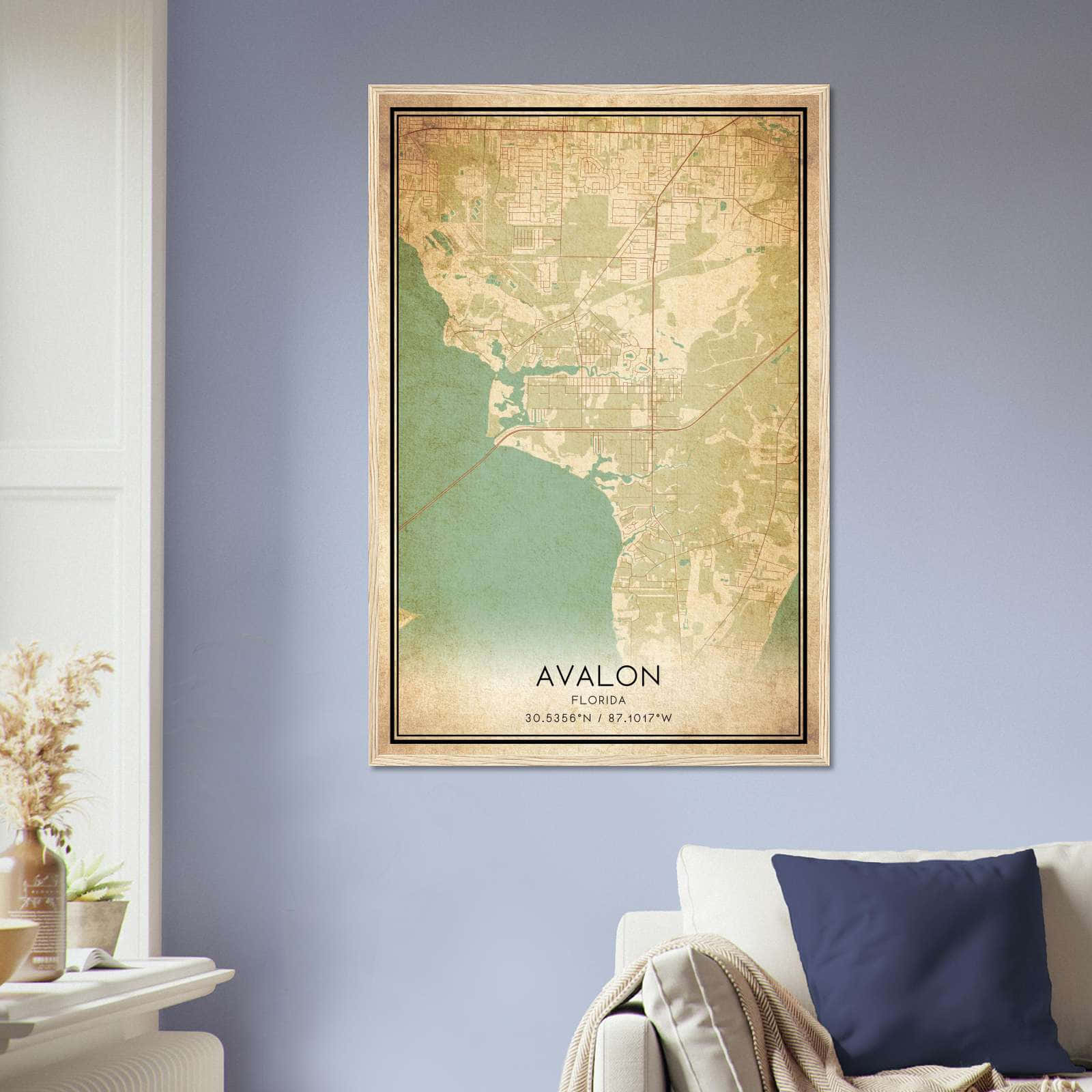 Vintage Avalon Florida Map Poster, Avalon FL City Road Wall Art Print