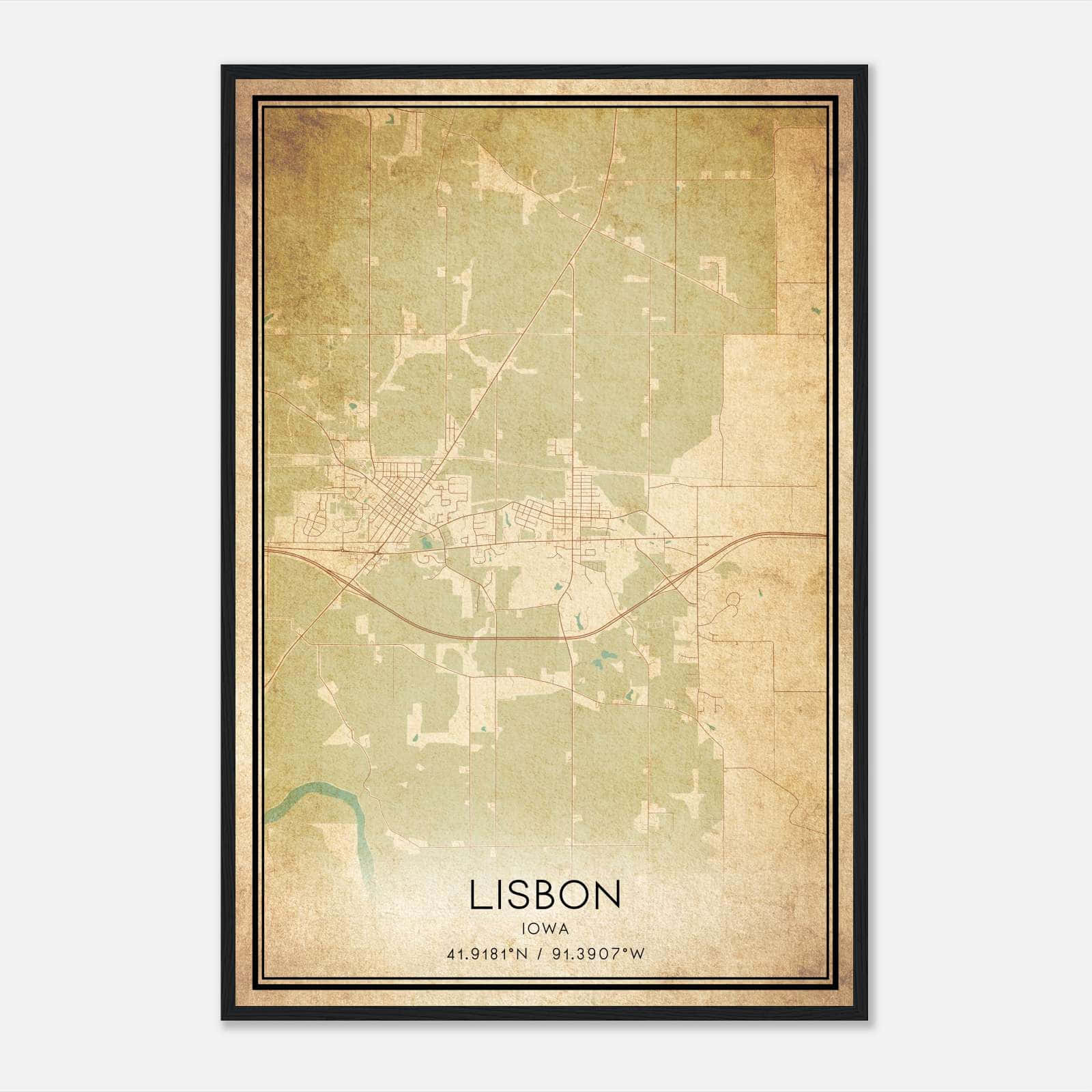 Vintage Lisbon Iowa Map Poster, Lisbon IA City Road Wall Art Print Vintage Lisbon Iowa Map Poster, Lisbon IA City Road Wall Art Print