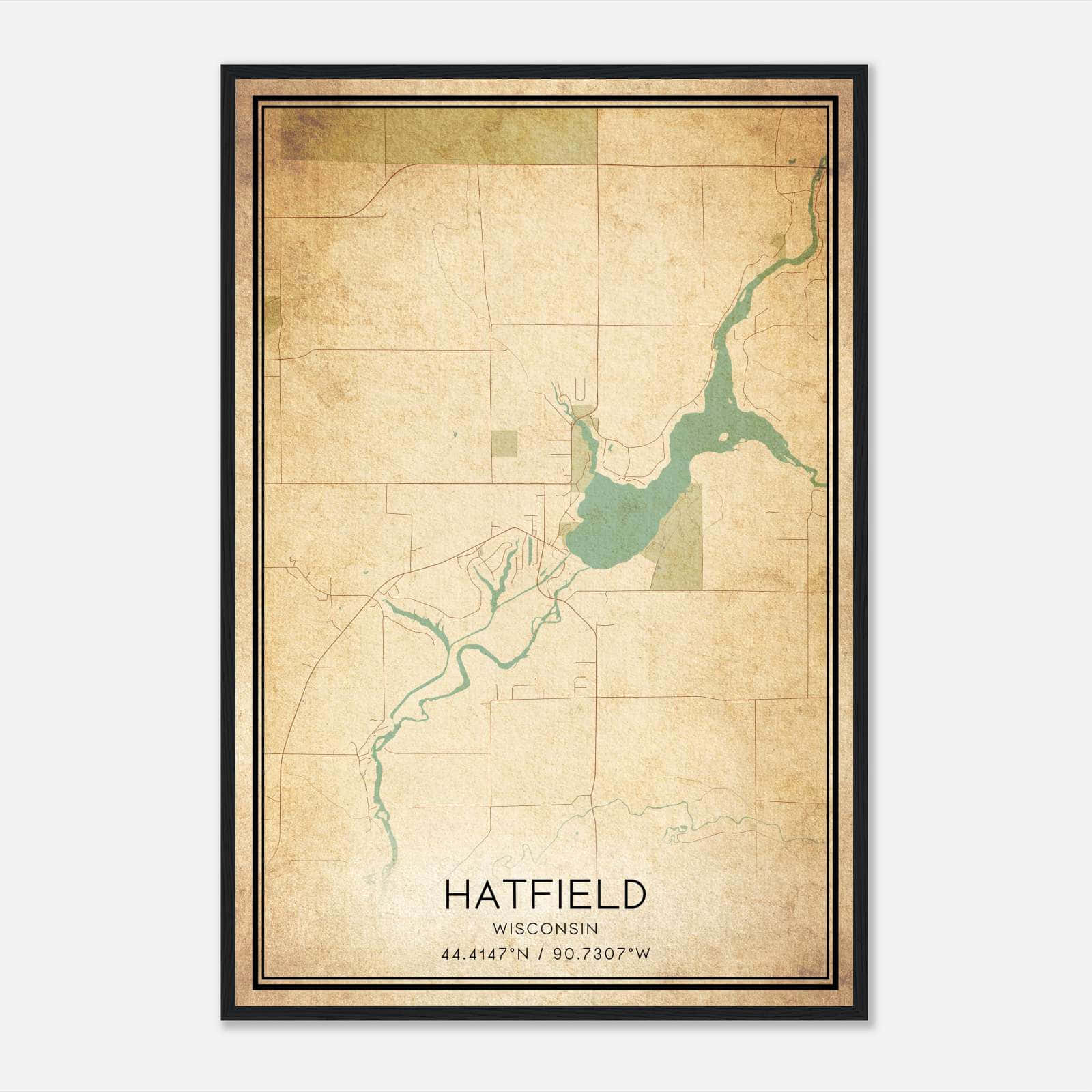 Vintage Hatfield Wisconsin Map Poster, Hatfield WI City Road Wall Art Print Vintage Hatfield Wisconsin Map Poster, Hatfield WI City Road Wall Art Print