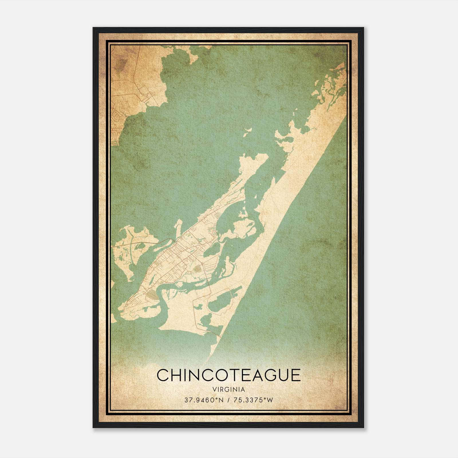 Vintage Chincoteague Virginia Map Poster, Chincoteague VA City Road Wall Art Print Vintage Chincoteague Virginia Map Poster, Chincoteague VA City Road Wall Art Print