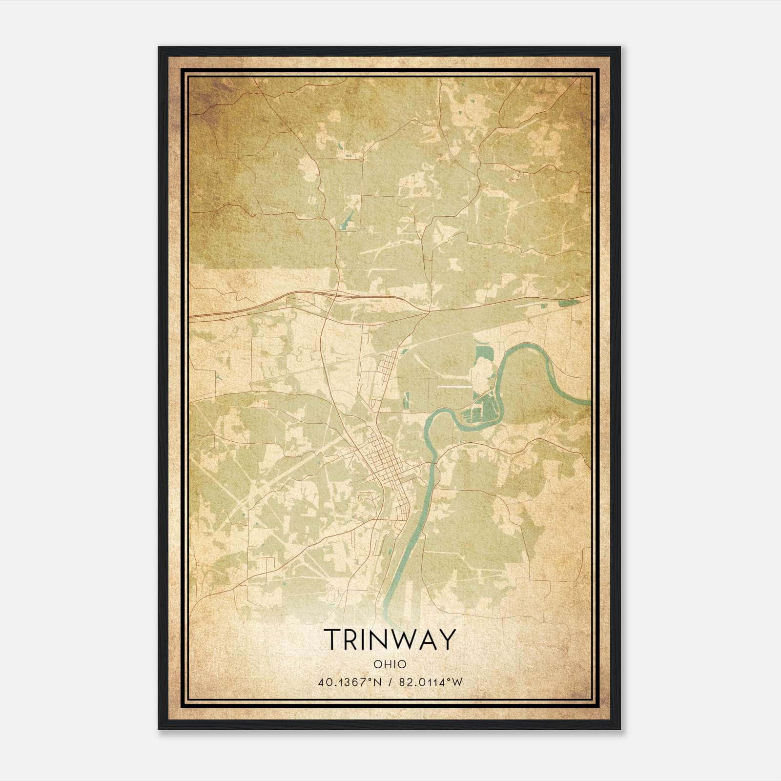 Vintage Trinway Ohio Map Poster, Trinway OH City Road Wall Art Print Vintage Trinway Ohio Map Poster, Trinway OH City Road Wall Art Print