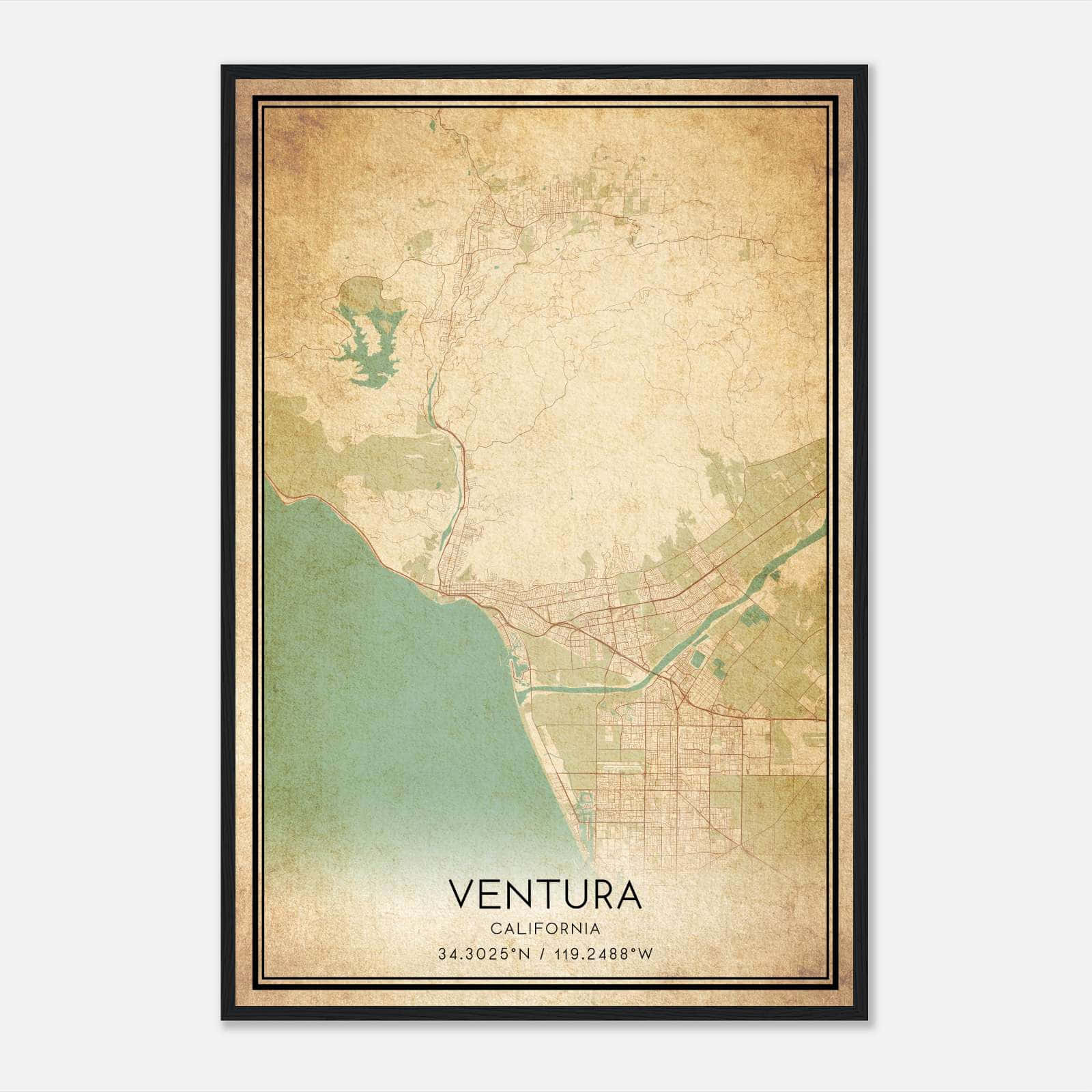 Vintage Ventura California Map Poster, Ventura CA City Road Wall Art Print Vintage Ventura California Map Poster, Ventura CA City Road Wall Art Print