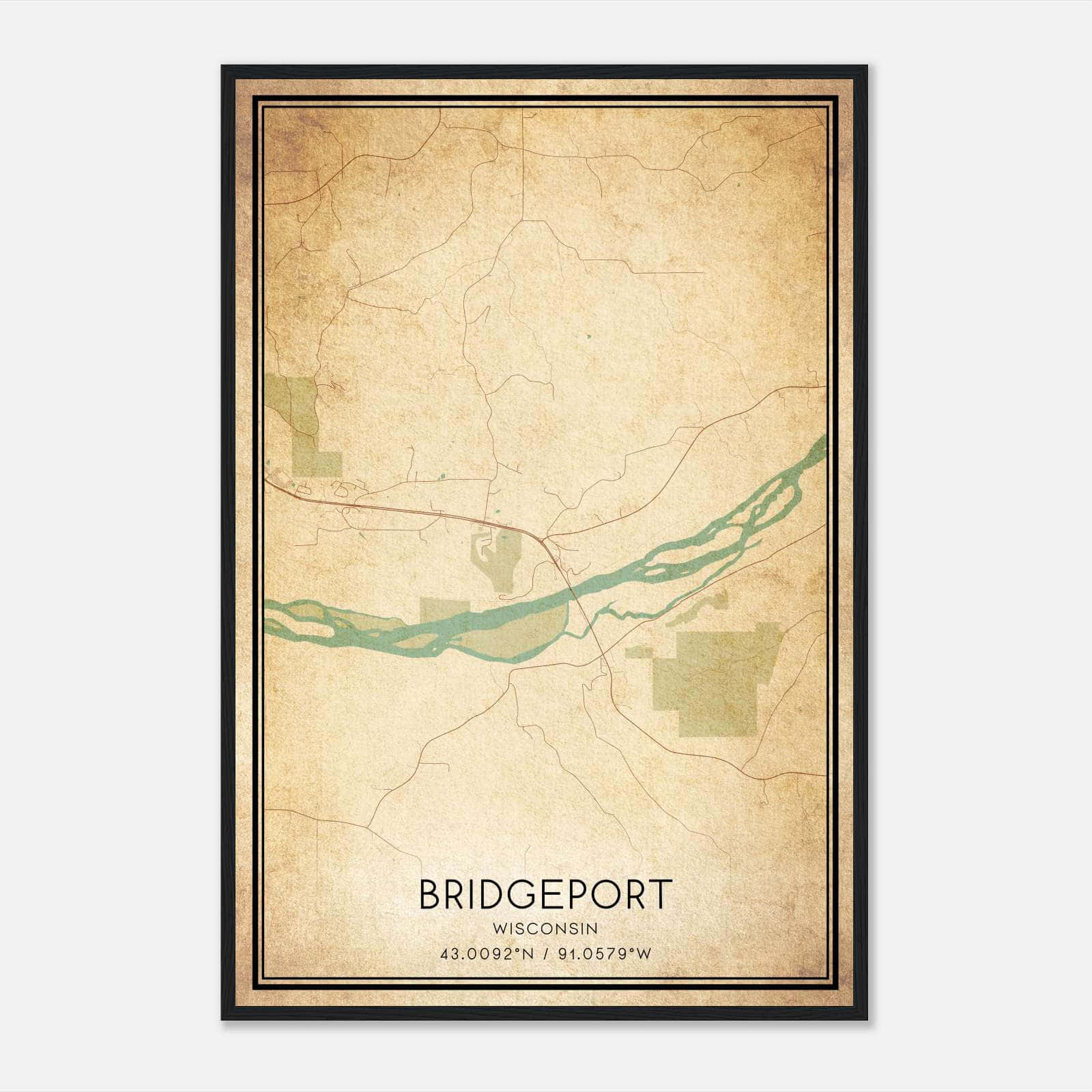 Vintage Bridgeport Wisconsin Map Poster, Bridgeport WI City Road Wall Art Print Vintage Bridgeport Wisconsin Map Poster, Bridgeport WI City Road Wall Art Print