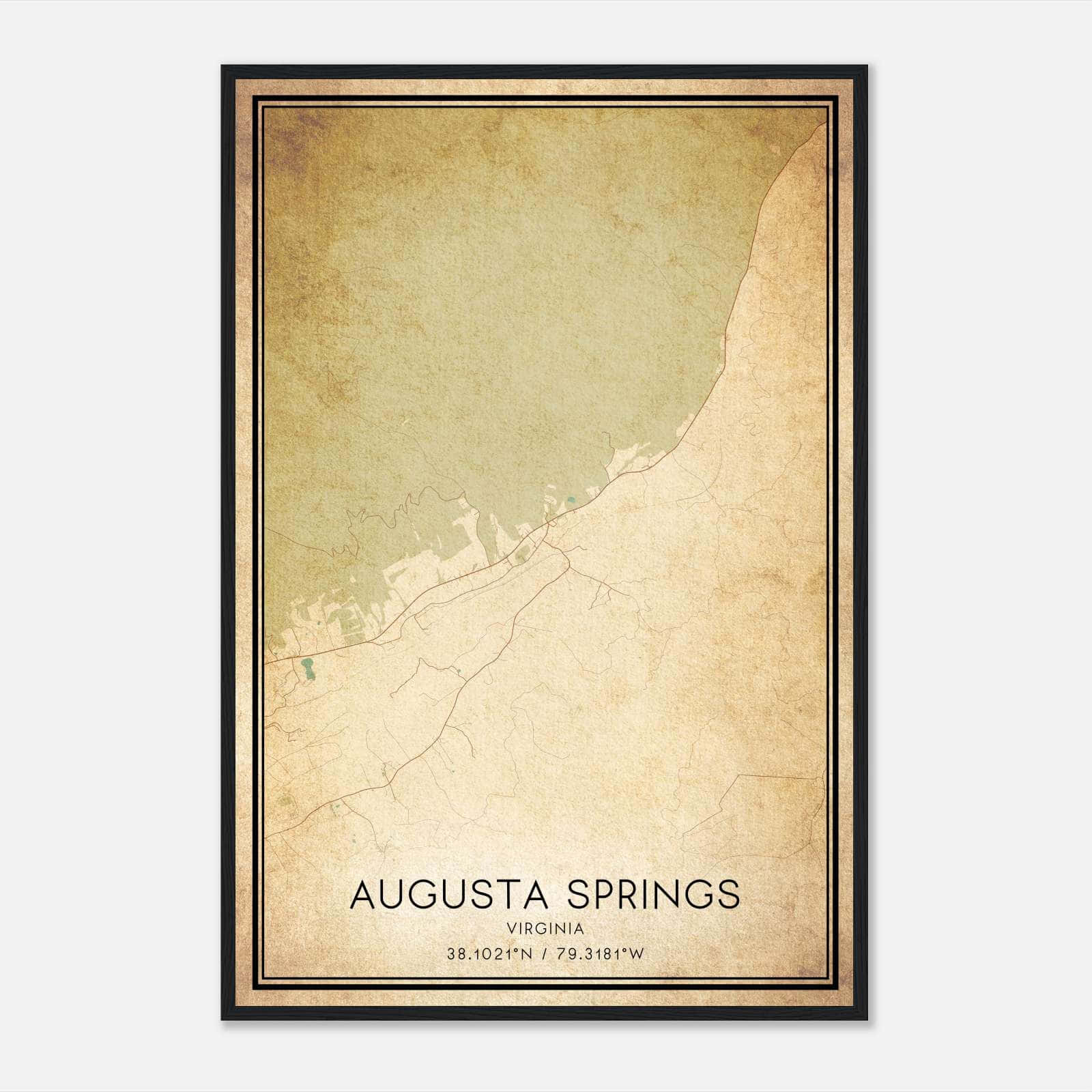 Vintage Augusta Springs Virginia Map Poster, Augusta Springs VA City Road Wall Art Print Vintage Augusta Springs Virginia Map Poster, Augusta Springs VA City Road Wall Art Print