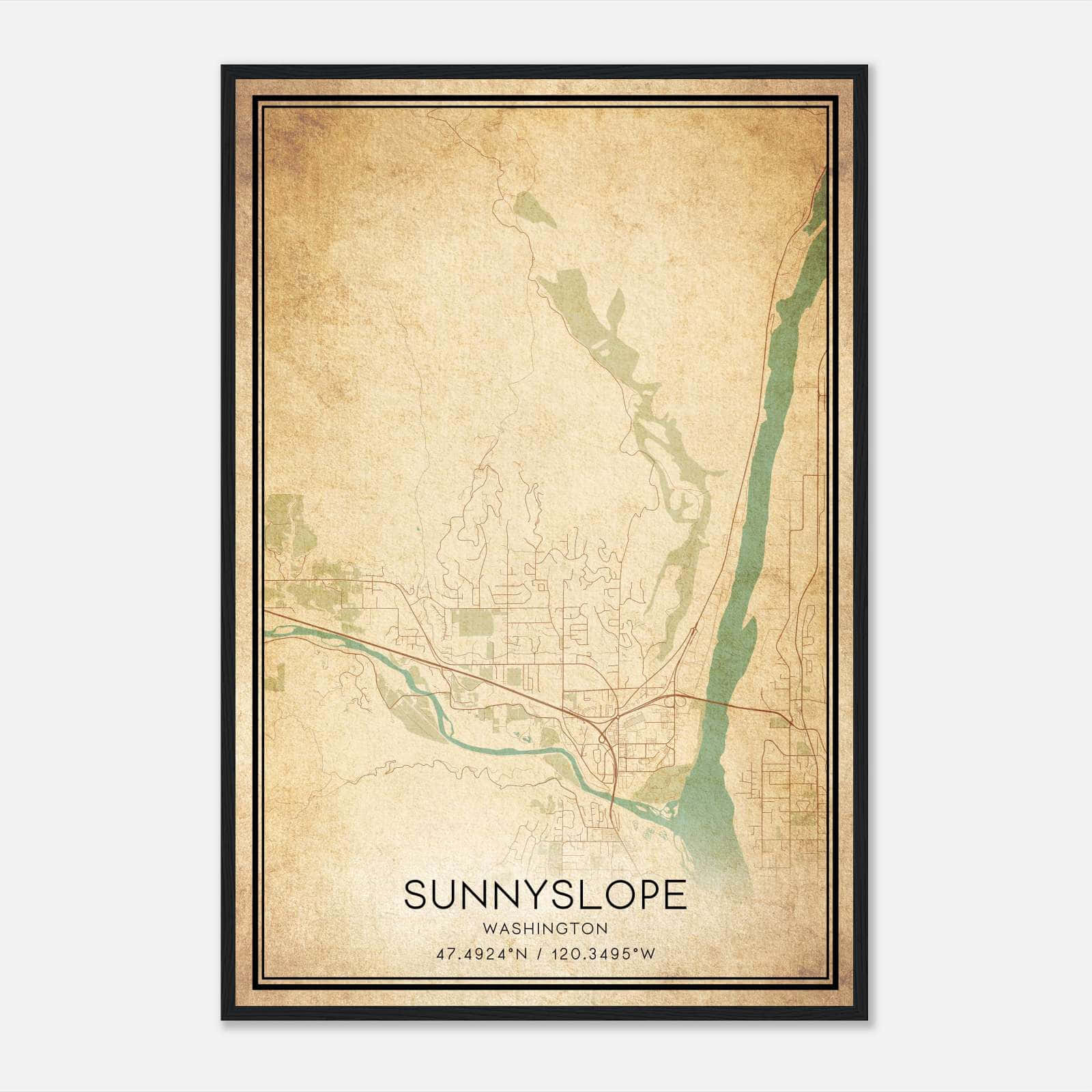 Vintage Sunnyslope Washington Map Poster, Sunnyslope WA City Road Wall Art Print Vintage Sunnyslope Washington Map Poster, Sunnyslope WA City Road Wall Art Print