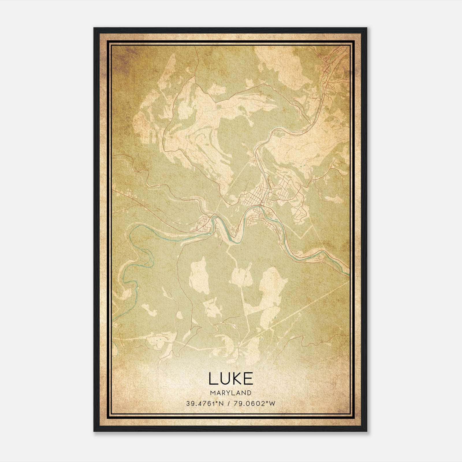 Vintage Luke Maryland Map Poster, Luke MD City Road Wall Art Print Vintage Luke Maryland Map Poster, Luke MD City Road Wall Art Print