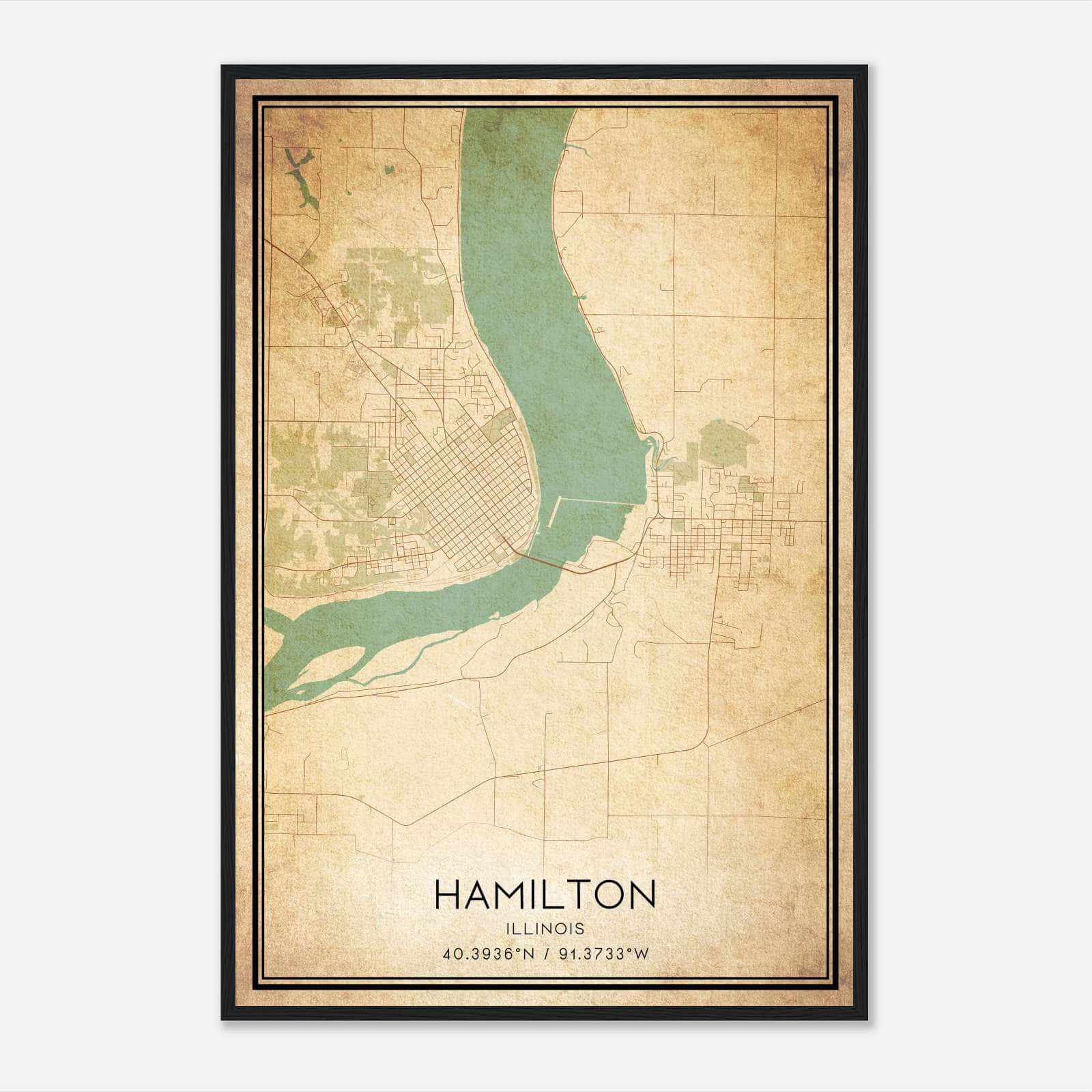 Vintage Hamilton Illinois Map Poster, Hamilton IL City Road Wall Art Print Vintage Hamilton Illinois Map Poster, Hamilton IL City Road Wall Art Print