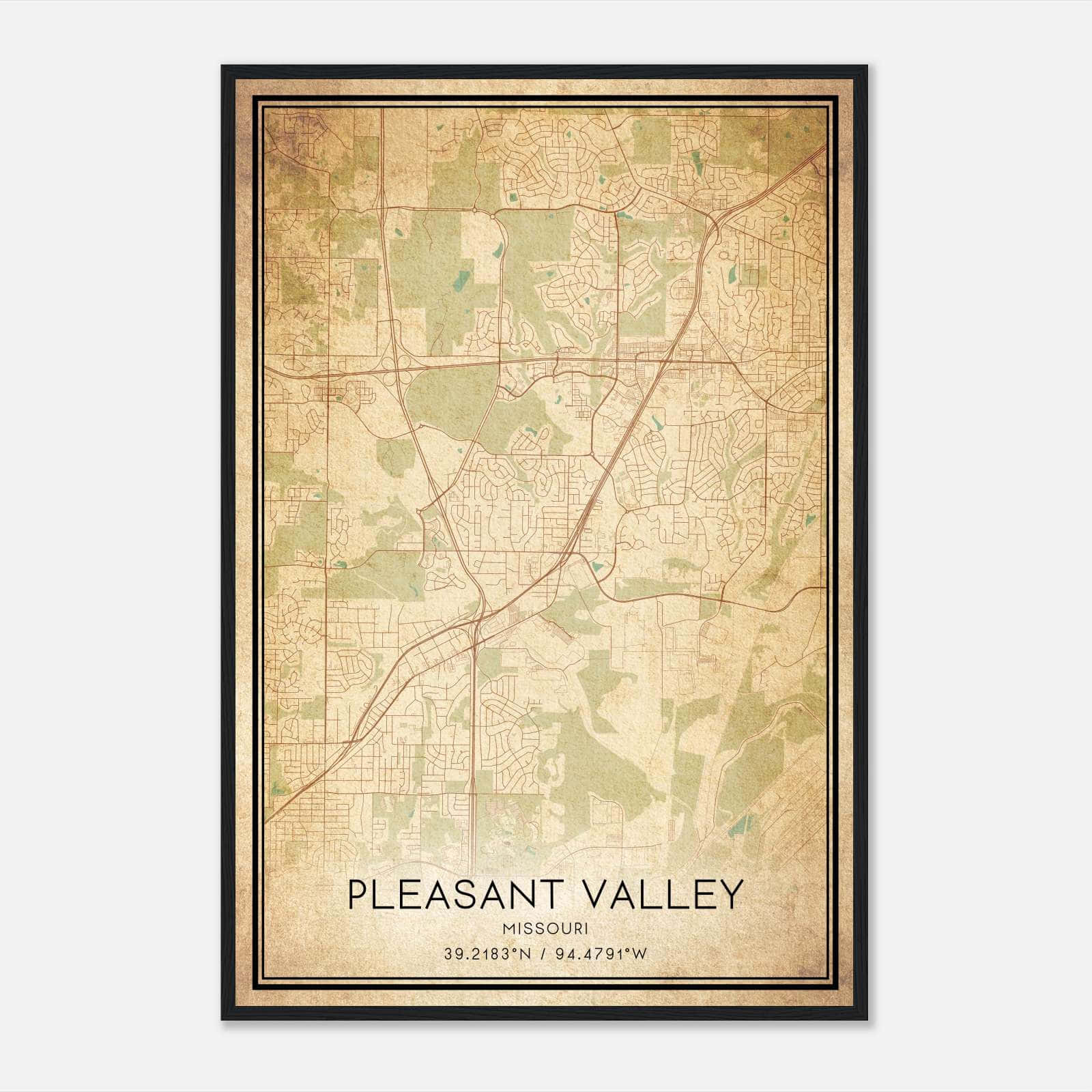 Vintage Pleasant Valley Missouri Map Poster, Pleasant Valley MO City Road Wall Art Print Vintage Pleasant Valley Missouri Map Poster, Pleasant Valley MO City Road Wall Art Print