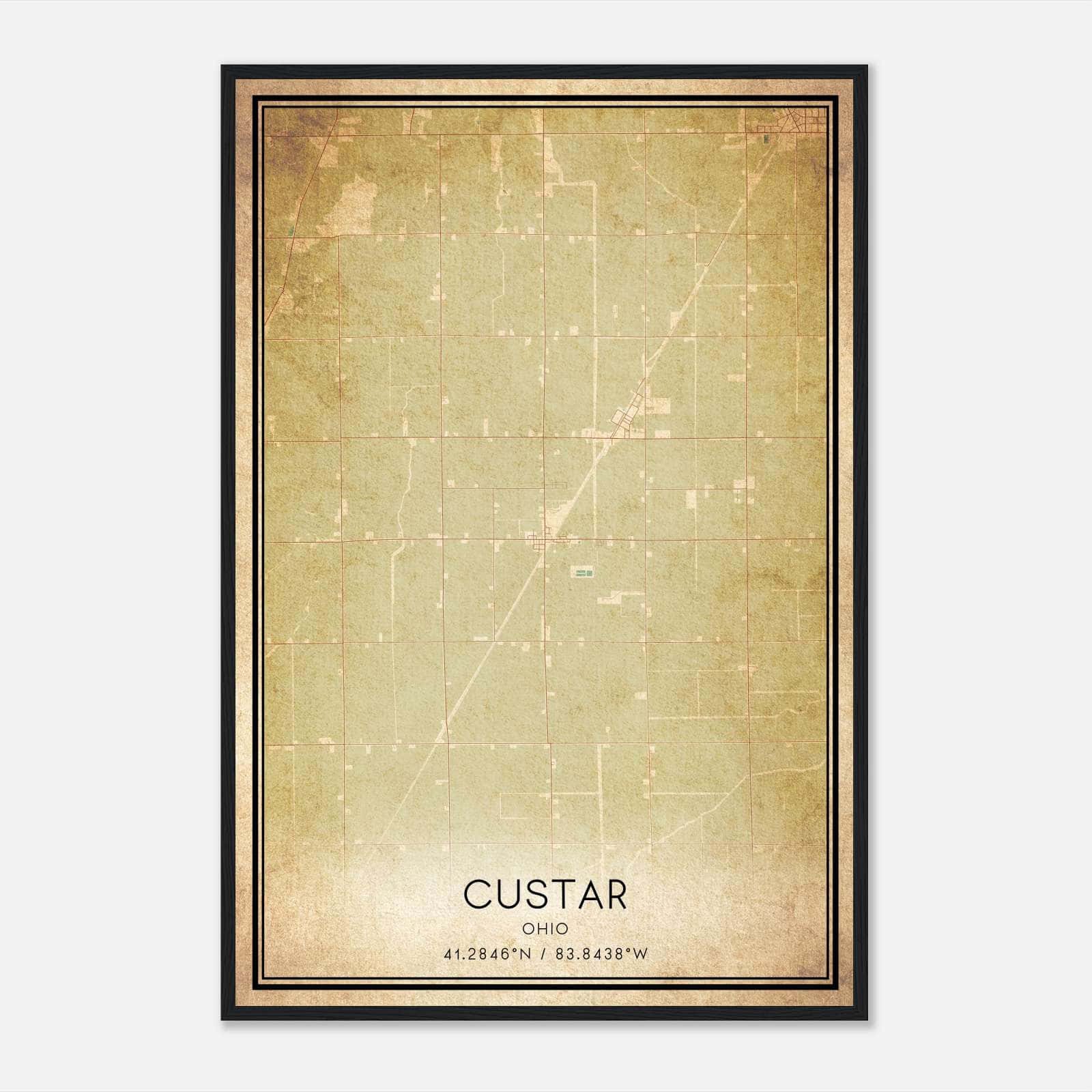 Vintage Custar Ohio Map Poster, Custar OH City Road Wall Art Print Vintage Custar Ohio Map Poster, Custar OH City Road Wall Art Print