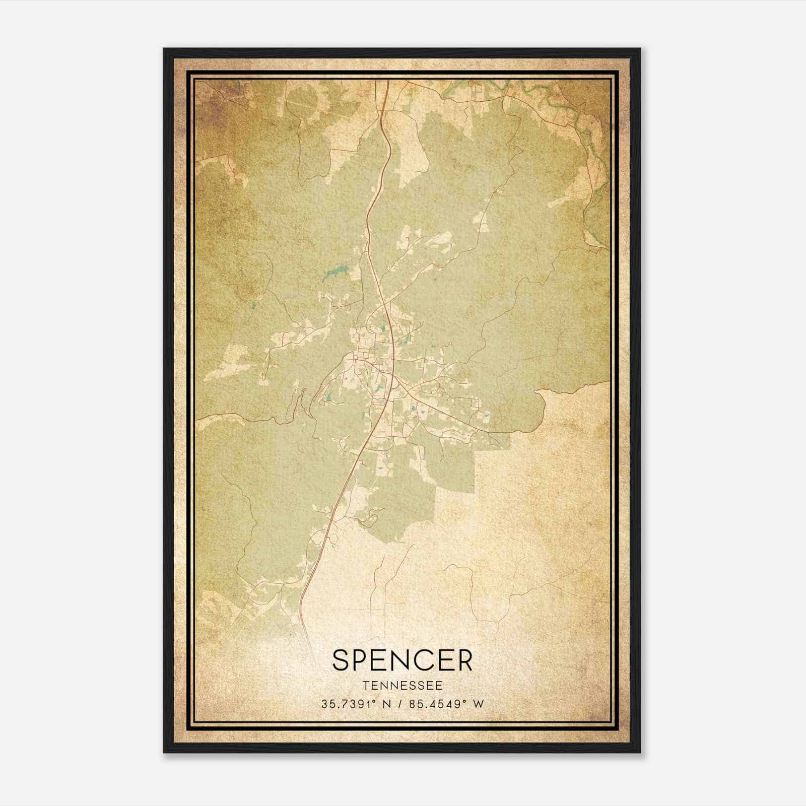 Vintage Spencer Tennessee Map Poster, Spencer TN City Road Wall Art Print Vintage Spencer Tennessee Map Poster, Spencer TN City Road Wall Art Print