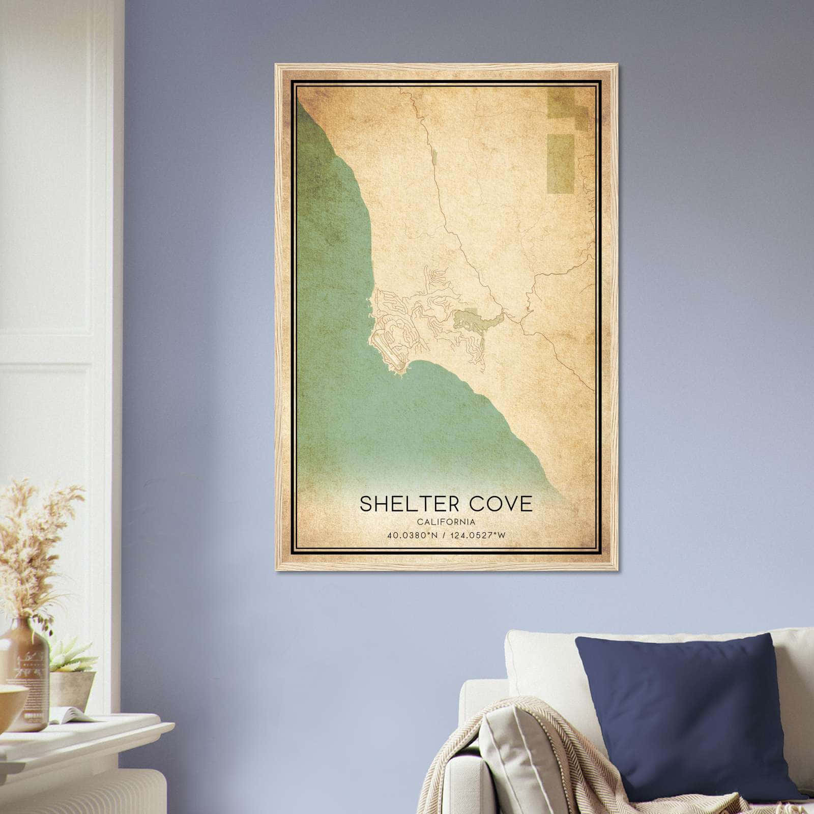 Vintage Shelter Cove California Map Poster, Shelter Cove CA City Road Wall Art Print