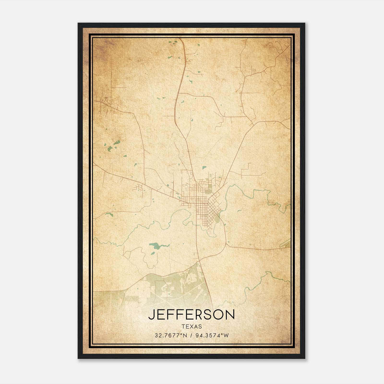 Vintage Jefferson Texas Map Poster, Jefferson TX City Road Wall Art Print Vintage Jefferson Texas Map Poster, Jefferson TX City Road Wall Art Print