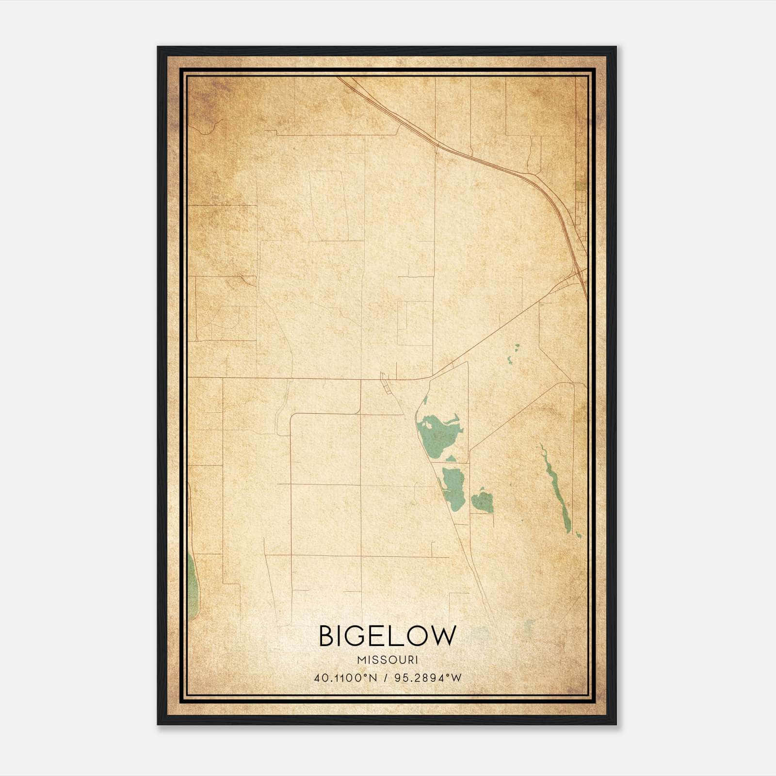 Vintage Bigelow Missouri Map Poster, Bigelow MO City Road Wall Art Print Vintage Bigelow Missouri Map Poster, Bigelow MO City Road Wall Art Print