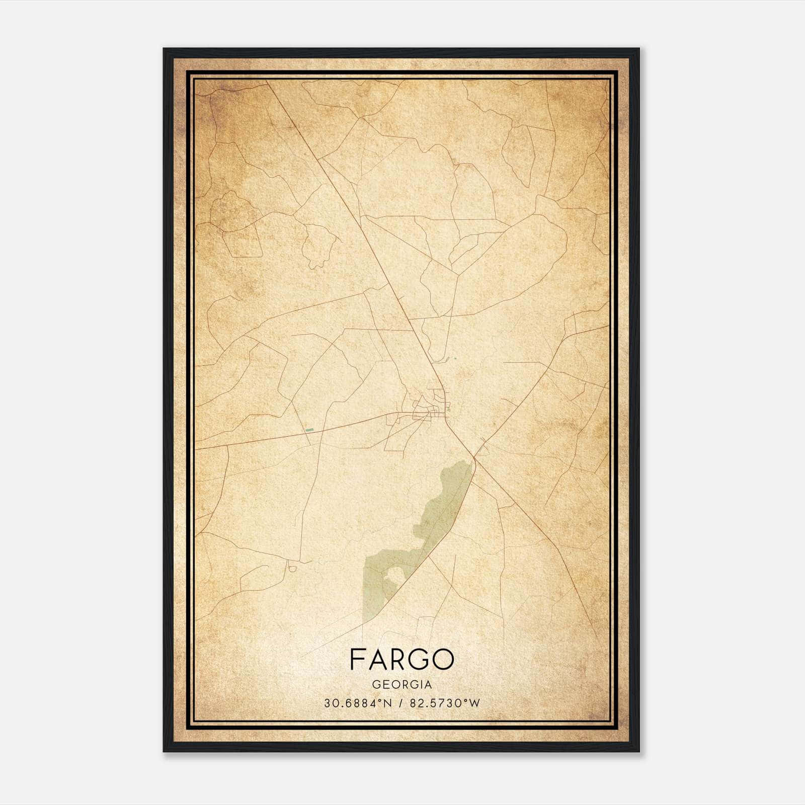 Vintage Fargo Georgia Map Poster, Fargo GA City Road Wall Art Print Vintage Fargo Georgia Map Poster, Fargo GA City Road Wall Art Print