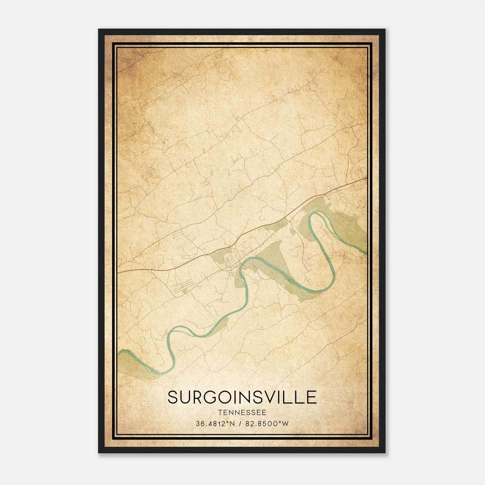 Vintage Surgoinsville Tennessee Map Poster, Surgoinsville TN City Road Wall Art Print Vintage Surgoinsville Tennessee Map Poster, Surgoinsville TN City Road Wall Art Print