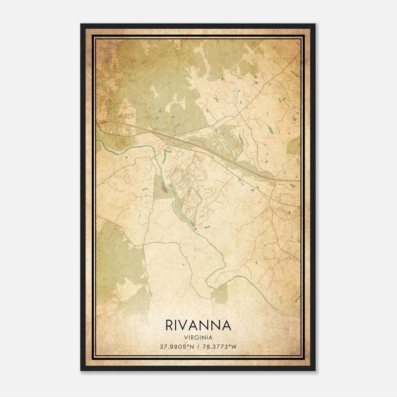 Vintage Rivanna Virginia Map Poster, Rivanna VA City Road Wall Art Print Vintage Rivanna Virginia Map Poster, Rivanna VA City Road Wall Art Print