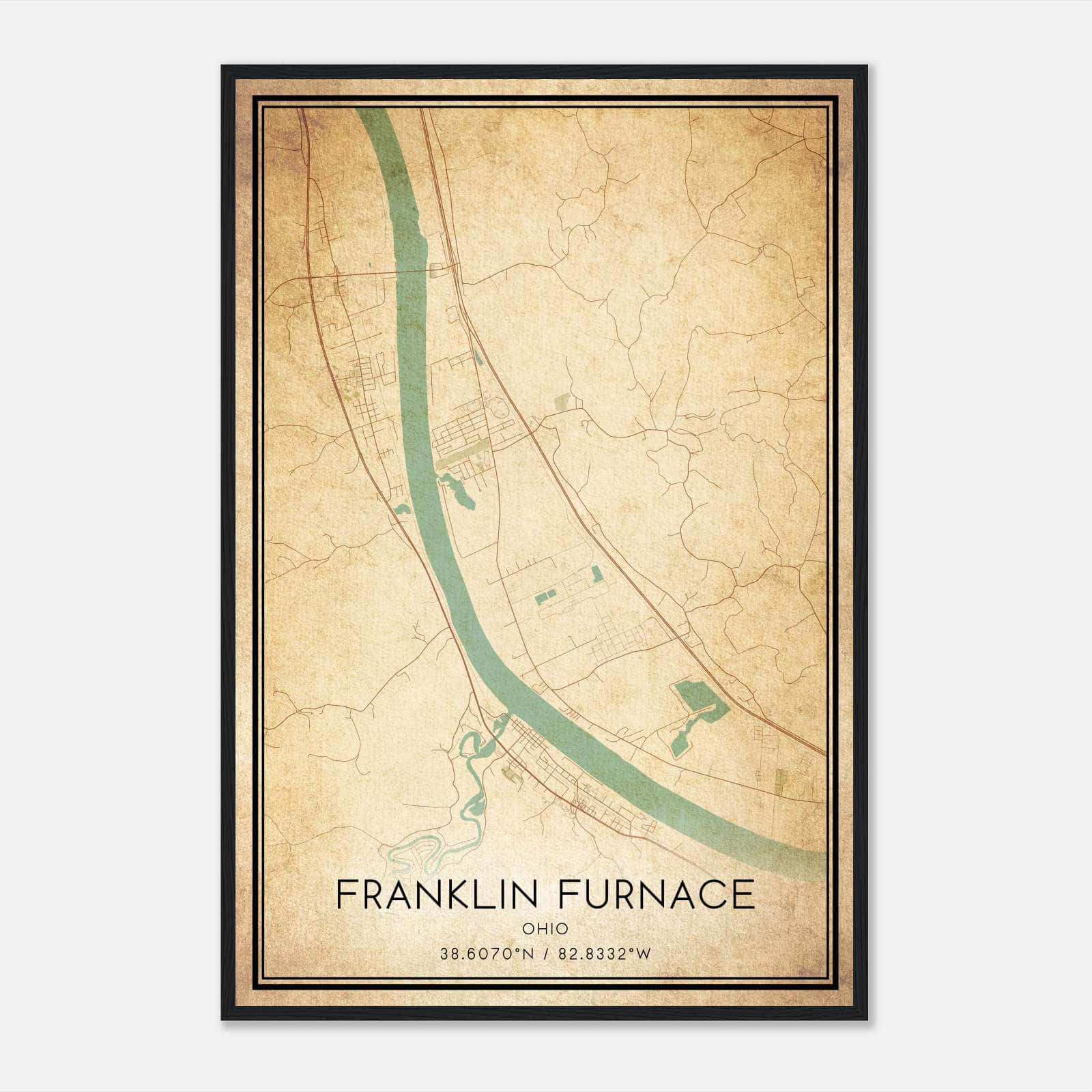 Vintage Franklin Furnace Ohio Map Poster, Franklin Furnace OH City Road Wall Art Print Vintage Franklin Furnace Ohio Map Poster, Franklin Furnace OH City Road Wall Art Print