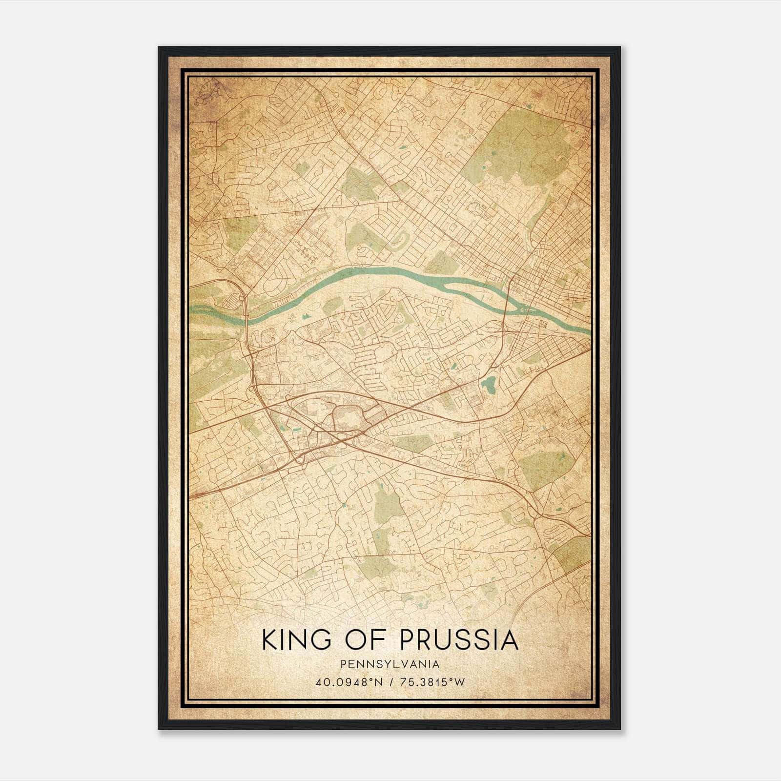 Vintage King Of Prussia Pennsylvania Map Poster, King Of Prussia PA City Road Wall Art Print Vintage King Of Prussia Pennsylvania Map Poster, King Of Prussia PA City Road Wall Art Print