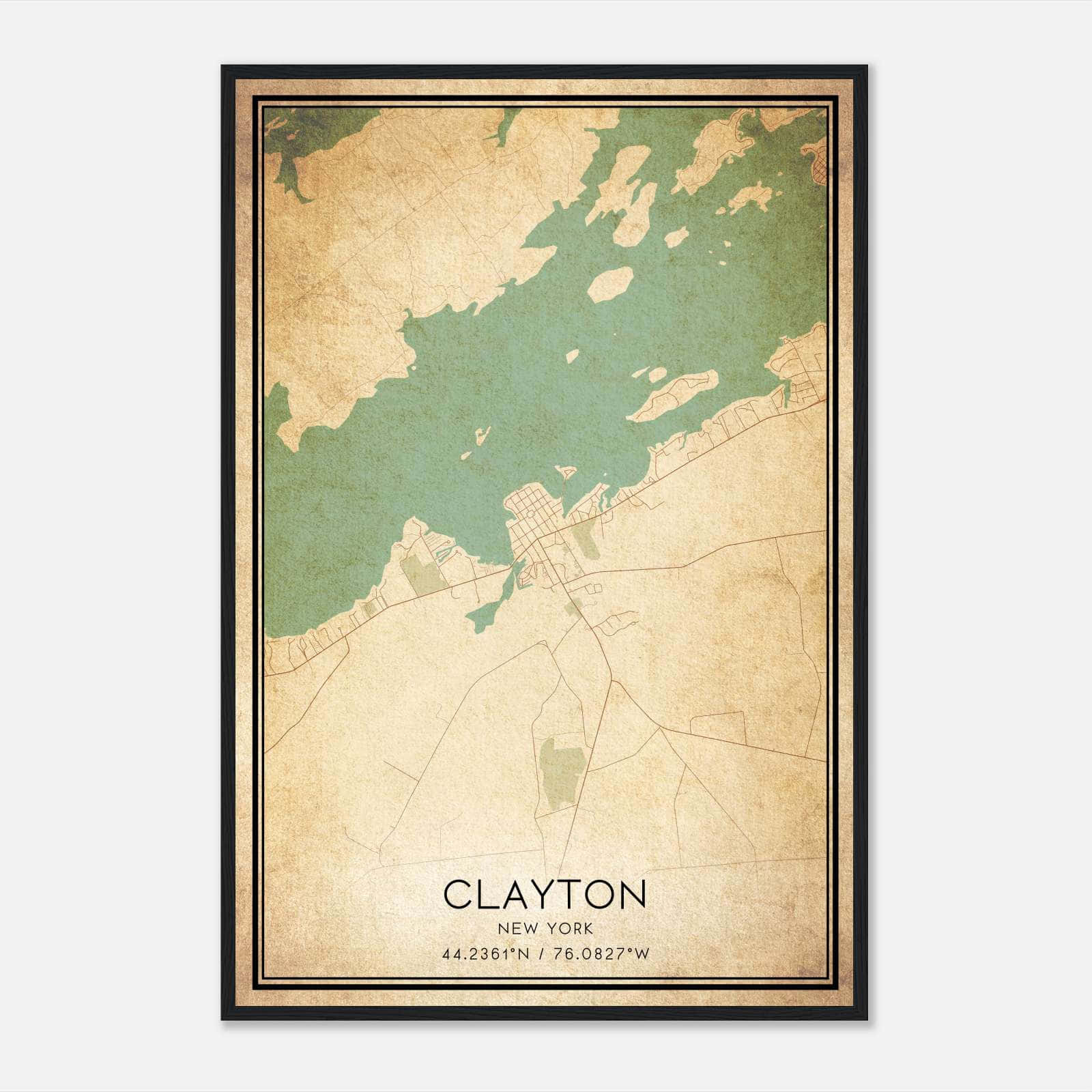 Vintage Clayton New York Map Poster, Clayton NY City Road Wall Art Print Vintage Clayton New York Map Poster, Clayton NY City Road Wall Art Print