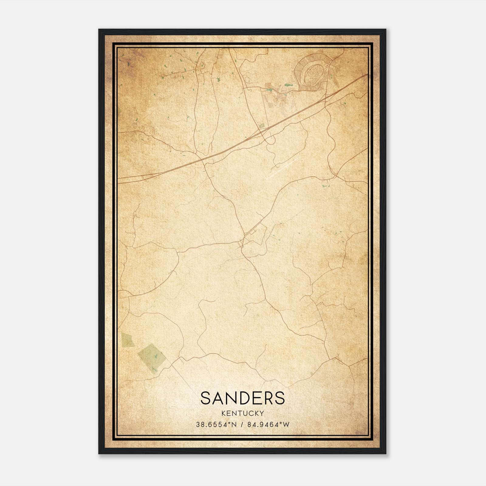Vintage Sanders Kentucky Map Poster, Sanders KY City Road Wall Art Print Vintage Sanders Kentucky Map Poster, Sanders KY City Road Wall Art Print
