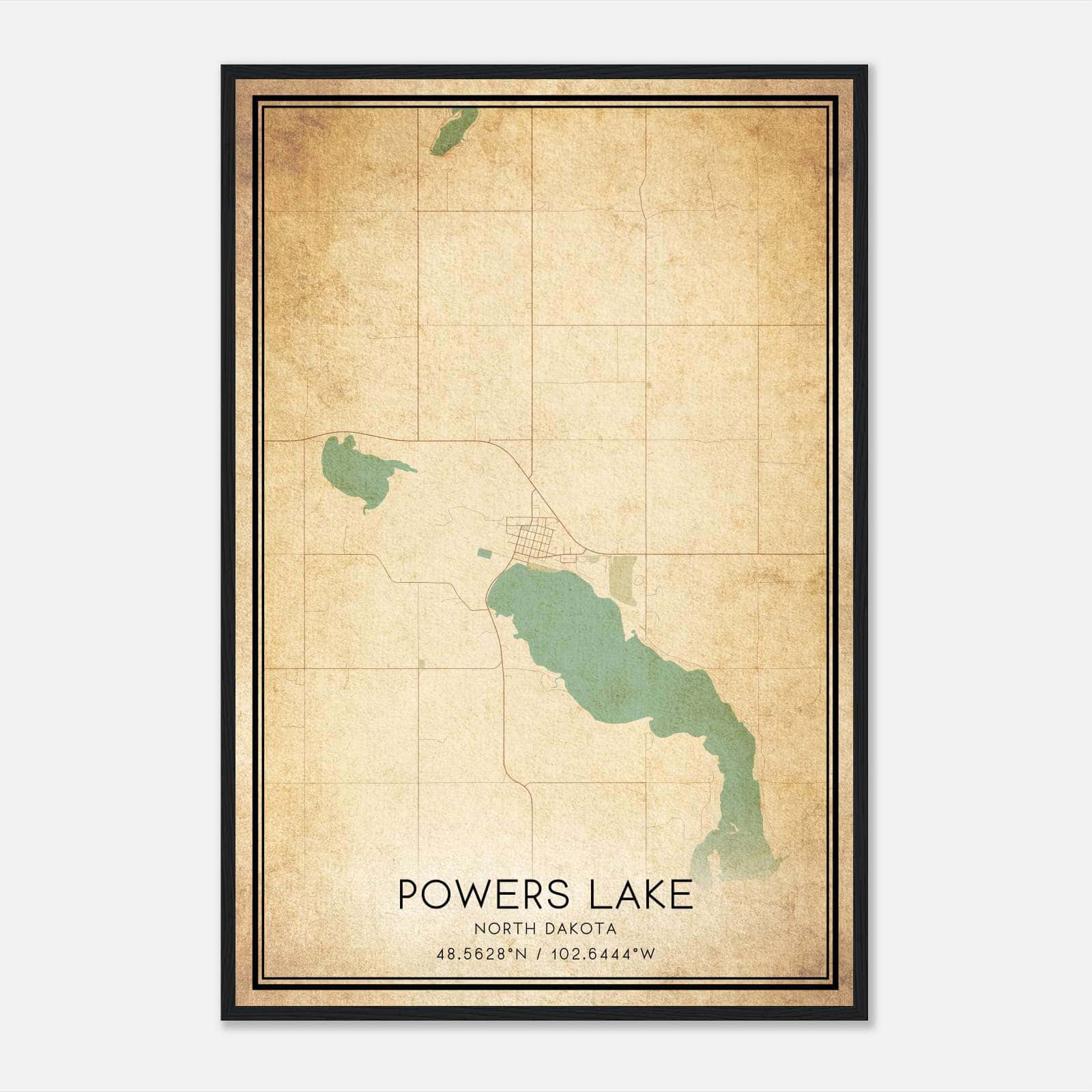 Vintage Powers Lake North Dakota Map Poster, Powers Lake ND City Road Wall Art Print Vintage Powers Lake North Dakota Map Poster, Powers Lake ND City Road Wall Art Print