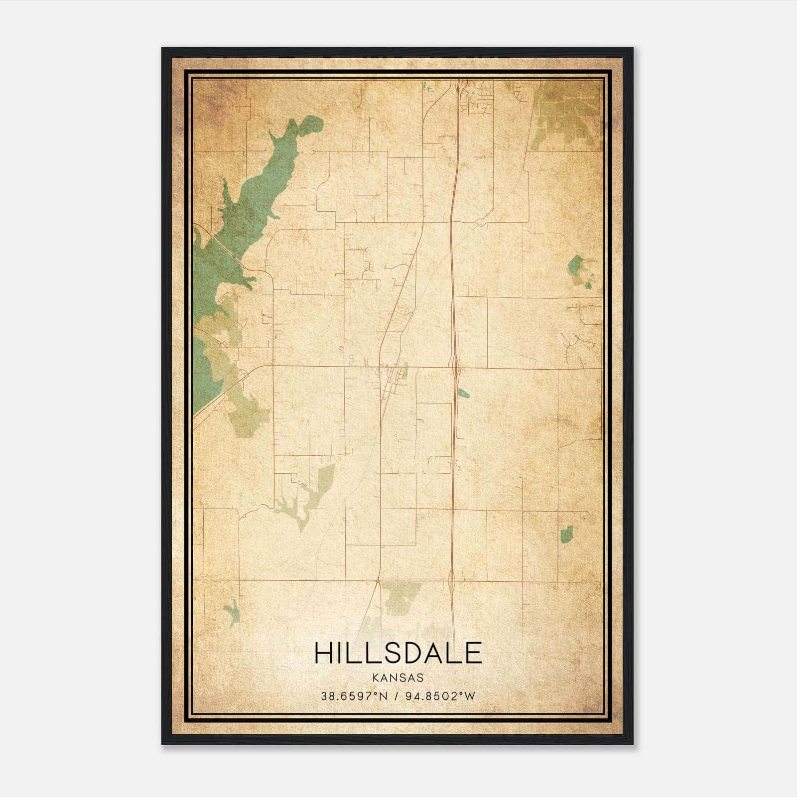 Vintage Hillsdale Kansas Map Poster, Hillsdale KS City Road Wall Art Print Vintage Hillsdale Kansas Map Poster, Hillsdale KS City Road Wall Art Print