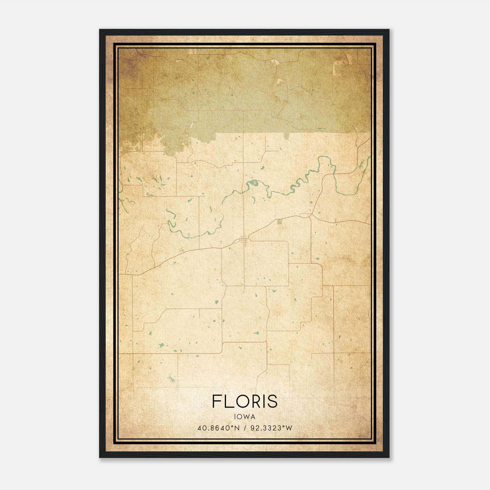 Vintage Floris Iowa Map Poster, Floris IA City Road Wall Art Print Vintage Floris Iowa Map Poster, Floris IA City Road Wall Art Print