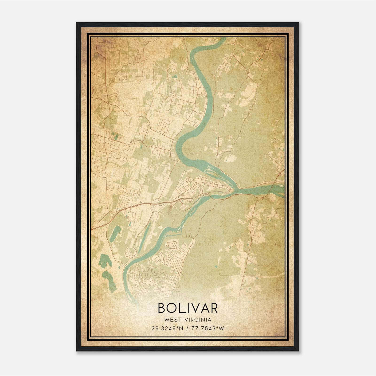 Vintage Bolivar West Virginia Map Poster, Bolivar WV City Road Wall Art Print Vintage Bolivar West Virginia Map Poster, Bolivar WV City Road Wall Art Print