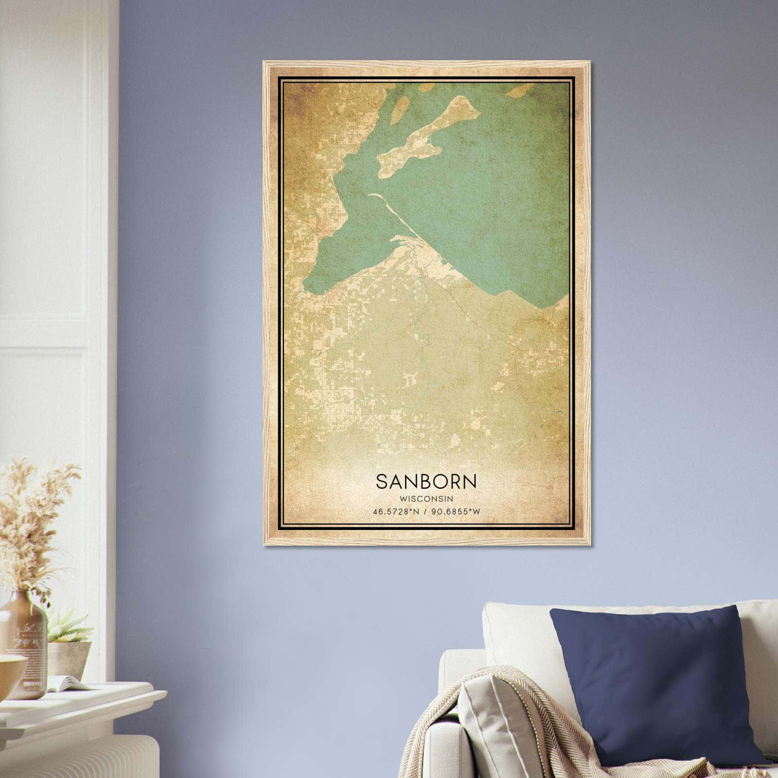 Vintage Sanborn Wisconsin Map Poster, Sanborn WI City Road Wall Art Print