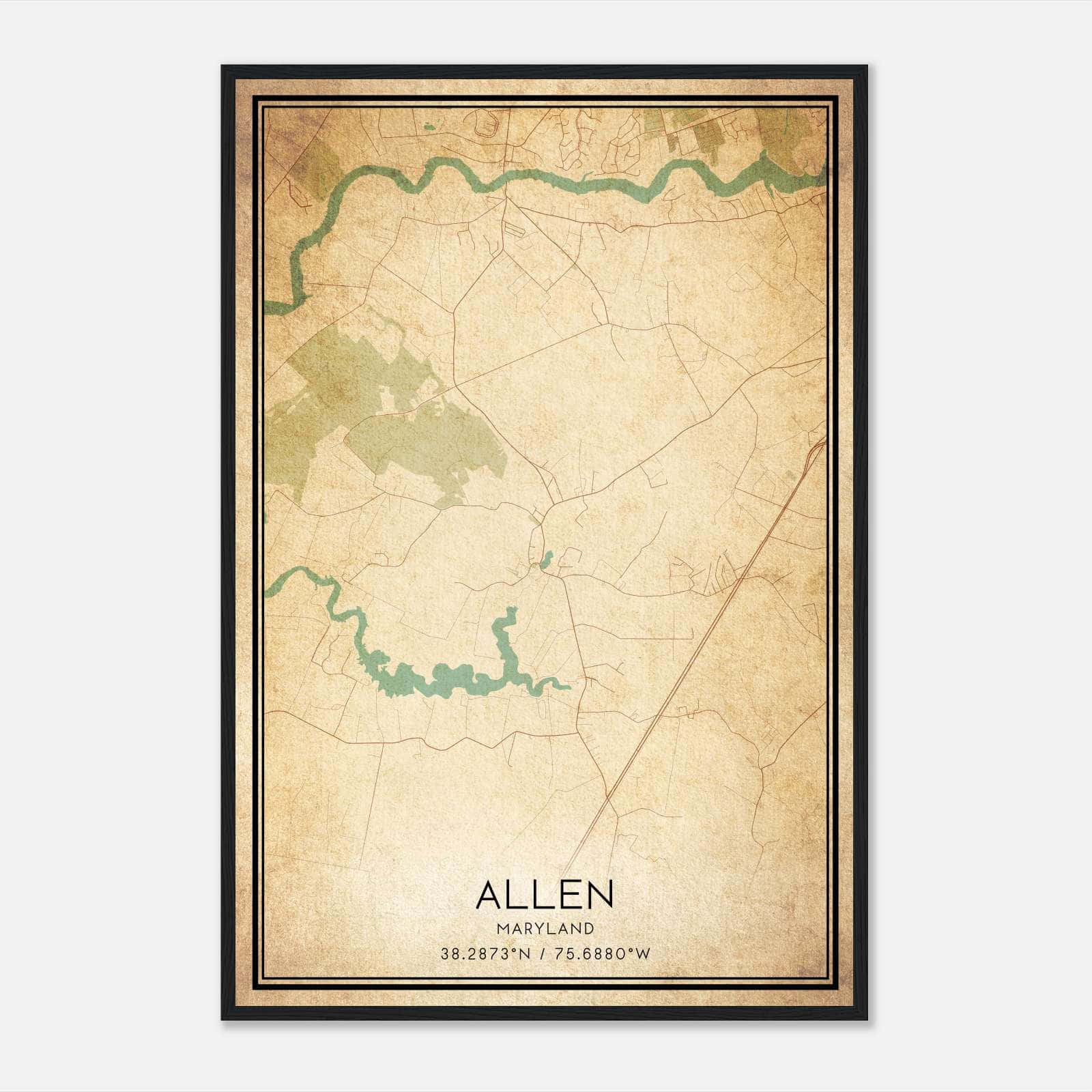 Vintage Allen Maryland Map Poster, Allen MD City Road Wall Art Print Vintage Allen Maryland Map Poster, Allen MD City Road Wall Art Print
