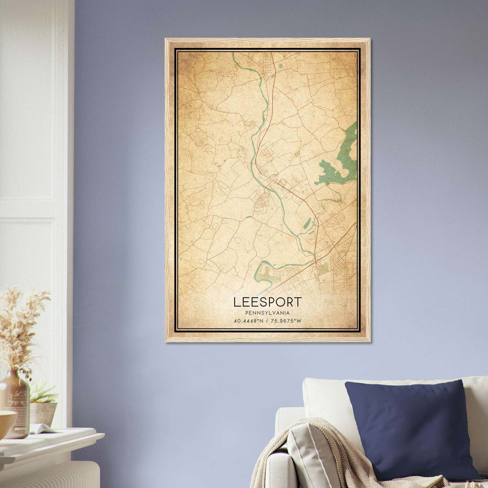Vintage Leesport Pennsylvania Map Poster, Leesport PA City Road Wall Art Print