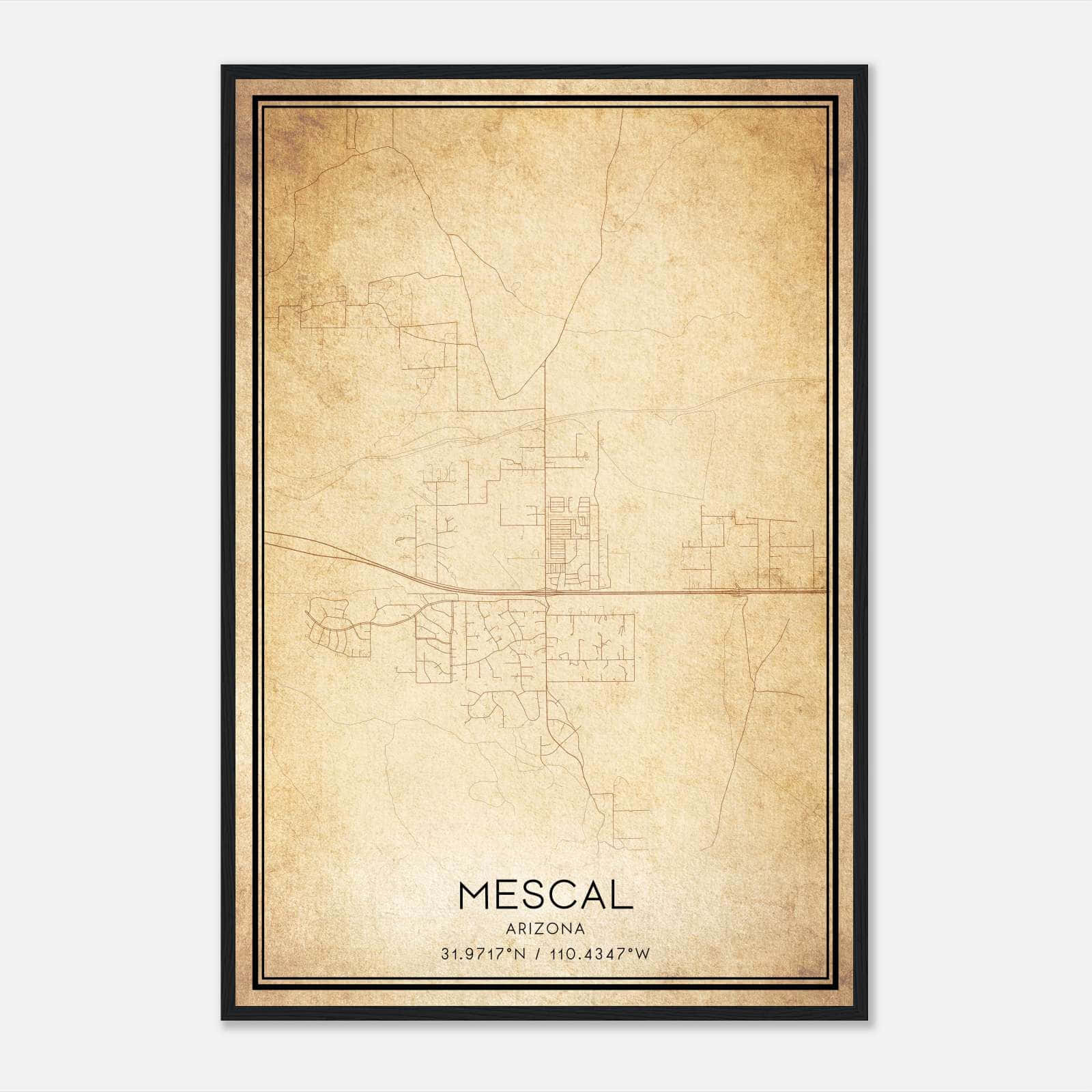 Vintage Mescal Arizona Map Poster, Mescal AZ City Road Wall Art Print Vintage Mescal Arizona Map Poster, Mescal AZ City Road Wall Art Print