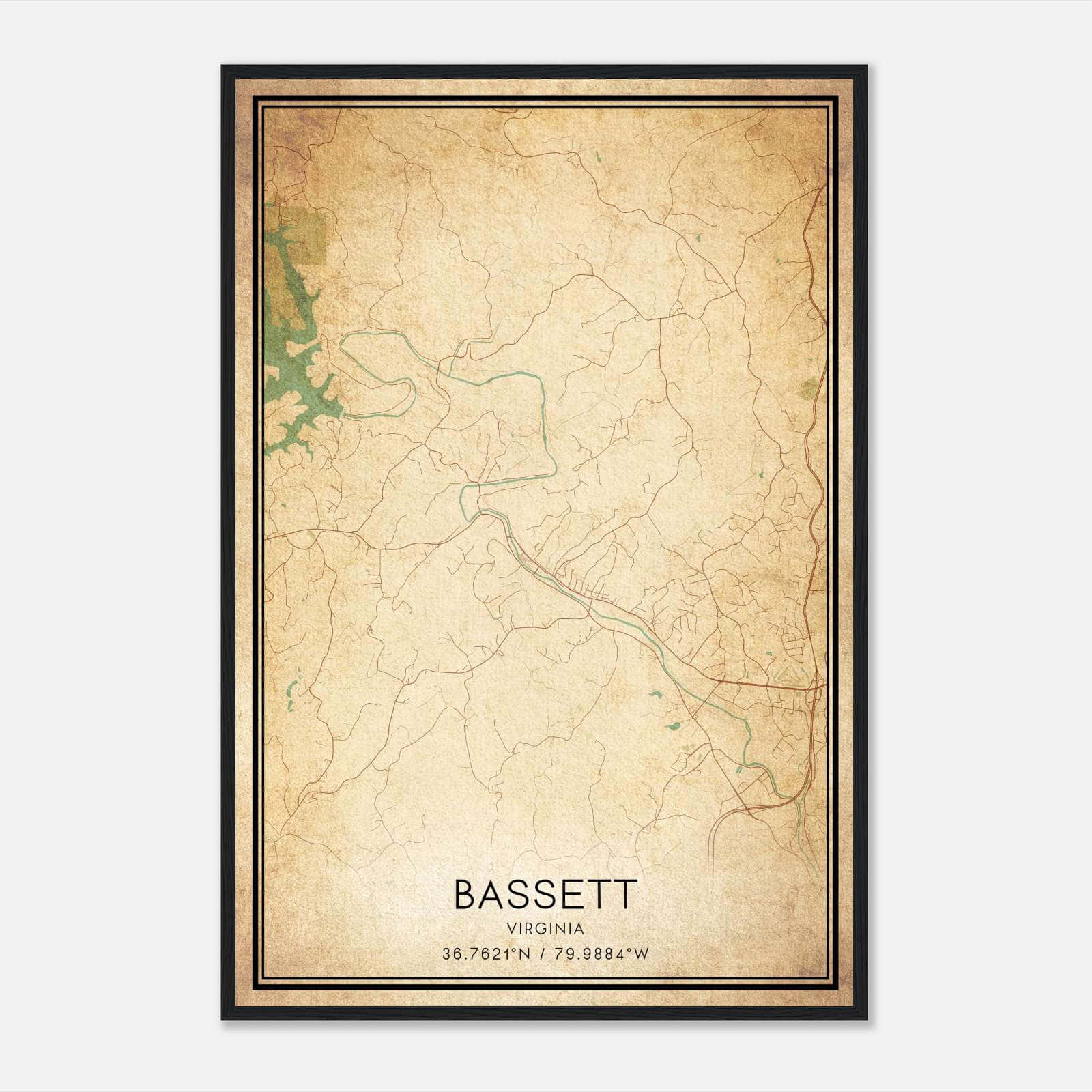 Vintage Bassett Virginia Map Poster, Bassett VA City Road Wall Art Print Vintage Bassett Virginia Map Poster, Bassett VA City Road Wall Art Print