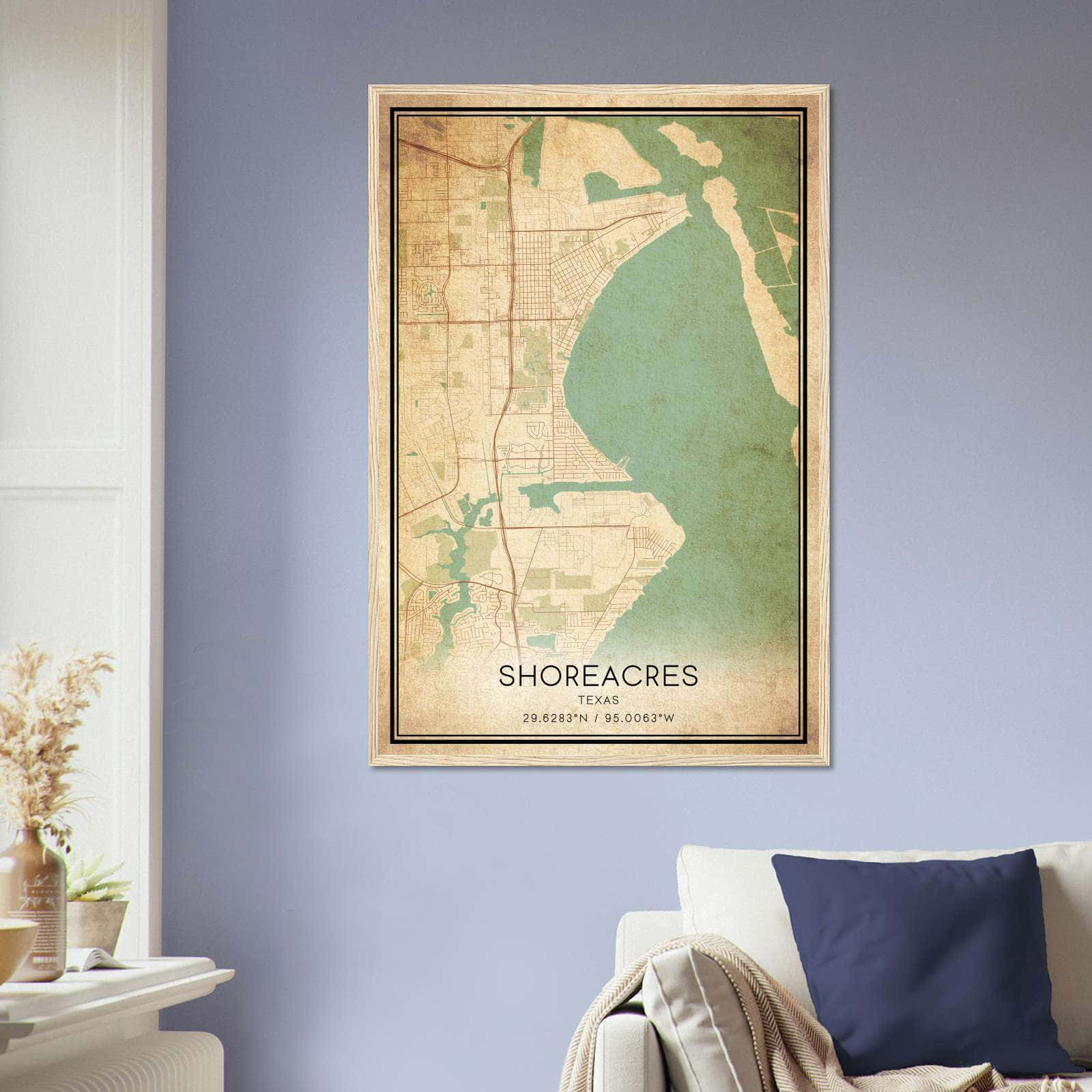 Vintage Shoreacres Texas Map Poster, Shoreacres TX City Road Wall Art Print
