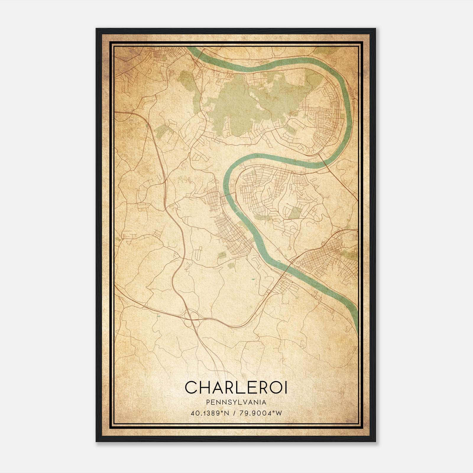 Vintage Charleroi Pennsylvania Map Poster, Charleroi PA City Road Wall Art Print Vintage Charleroi Pennsylvania Map Poster, Charleroi PA City Road Wall Art Print