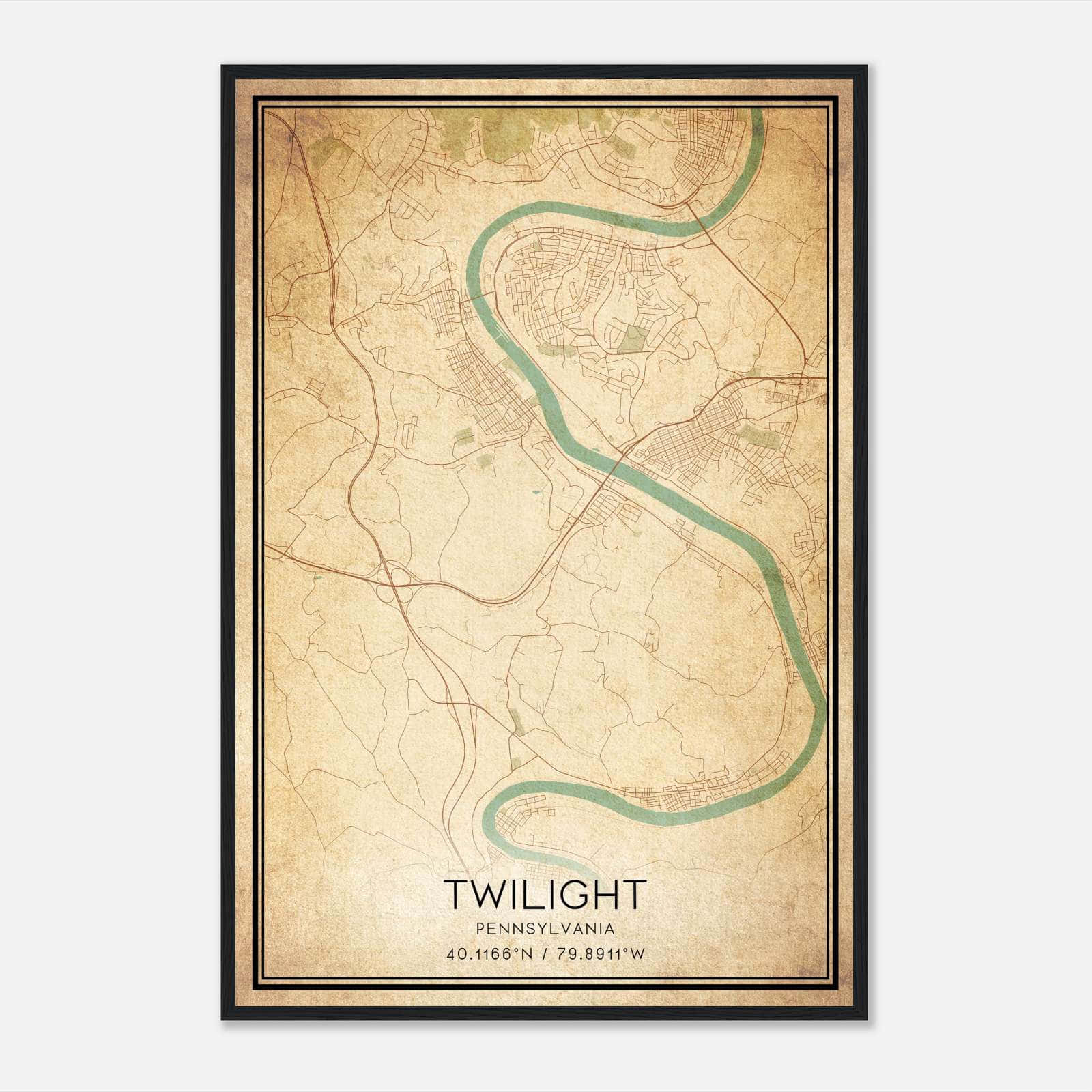 Vintage Twilight Pennsylvania Map Poster, Twilight PA City Road Wall Art Print Vintage Twilight Pennsylvania Map Poster, Twilight PA City Road Wall Art Print