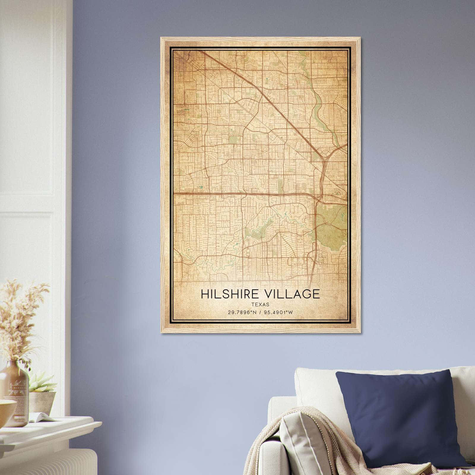 Vintage Hilshire Village Texas Map Poster, Hilshire Village TX City Road Wall Art Print