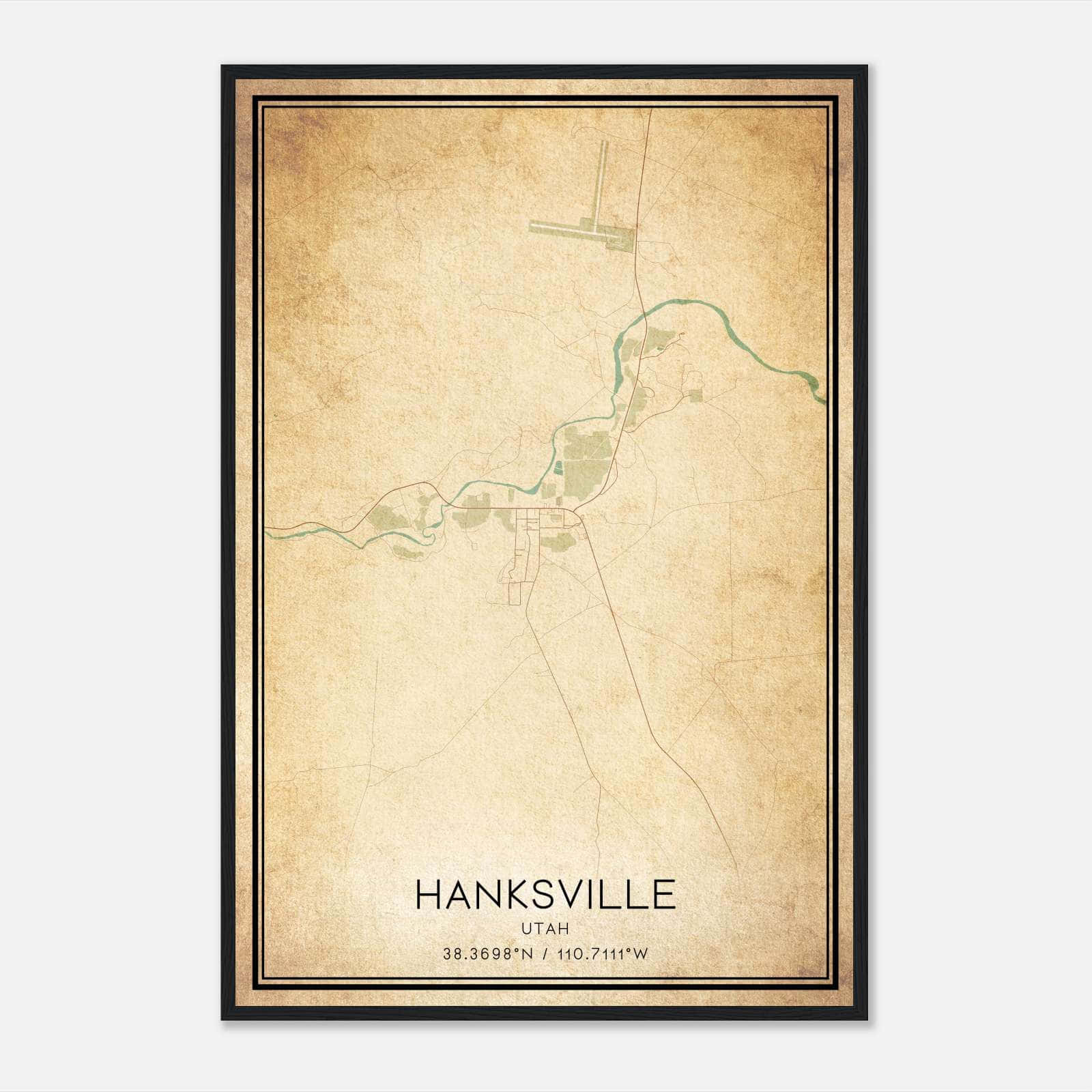 Vintage Hanksville Utah Map Poster, Hanksville UT City Road Wall Art Print Vintage Hanksville Utah Map Poster, Hanksville UT City Road Wall Art Print