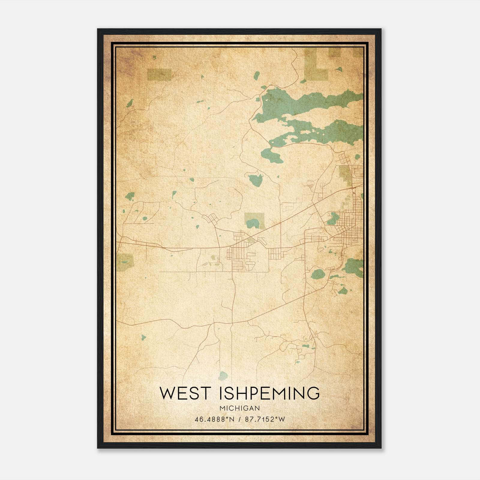 Vintage West Ishpeming Michigan Map Poster, West Ishpeming MI City Road Wall Art Print Vintage West Ishpeming Michigan Map Poster, West Ishpeming MI City Road Wall Art Print