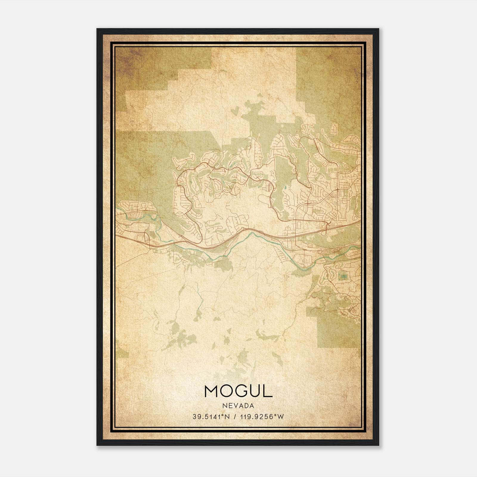 Vintage Mogul Nevada Map Poster, Mogul NV City Road Wall Art Print Vintage Mogul Nevada Map Poster, Mogul NV City Road Wall Art Print