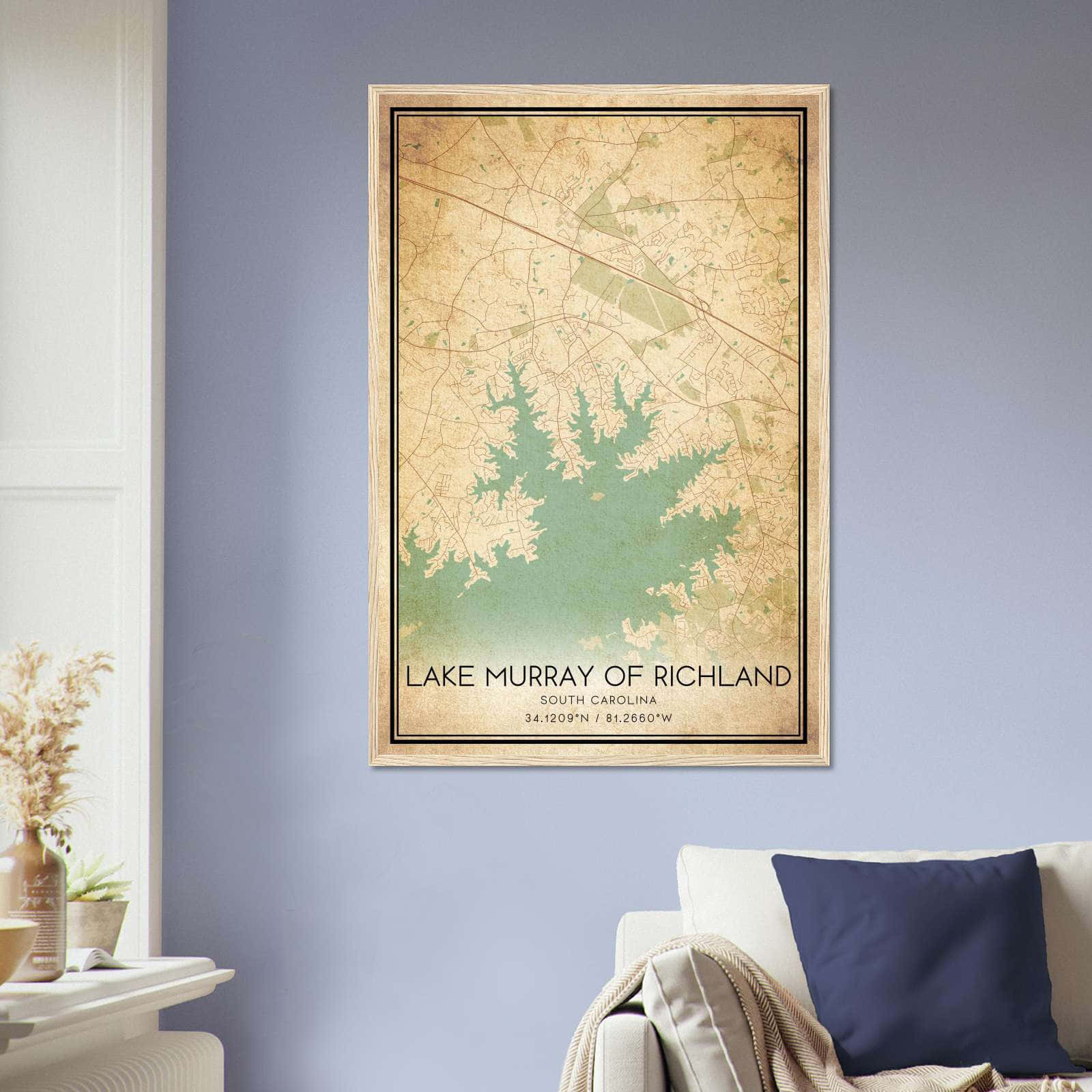 Vintage Lake Murray Of Richland South Carolina Map Poster, Lake Murray Of Richland SC City Road Wall Art Print