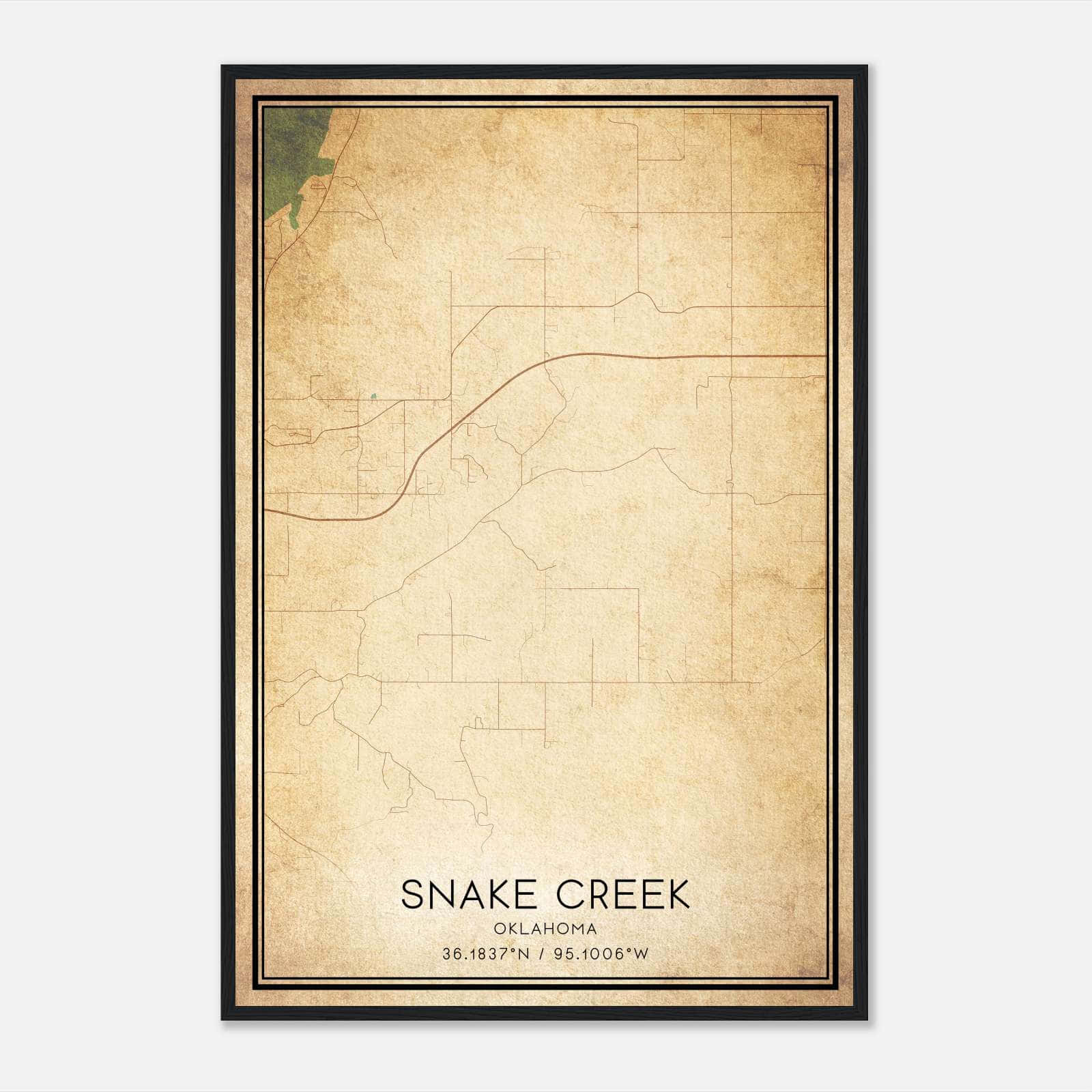 Vintage Snake Creek Oklahoma Map Poster, Snake Creek OK City Road Wall Art Print Vintage Snake Creek Oklahoma Map Poster, Snake Creek OK City Road Wall Art Print