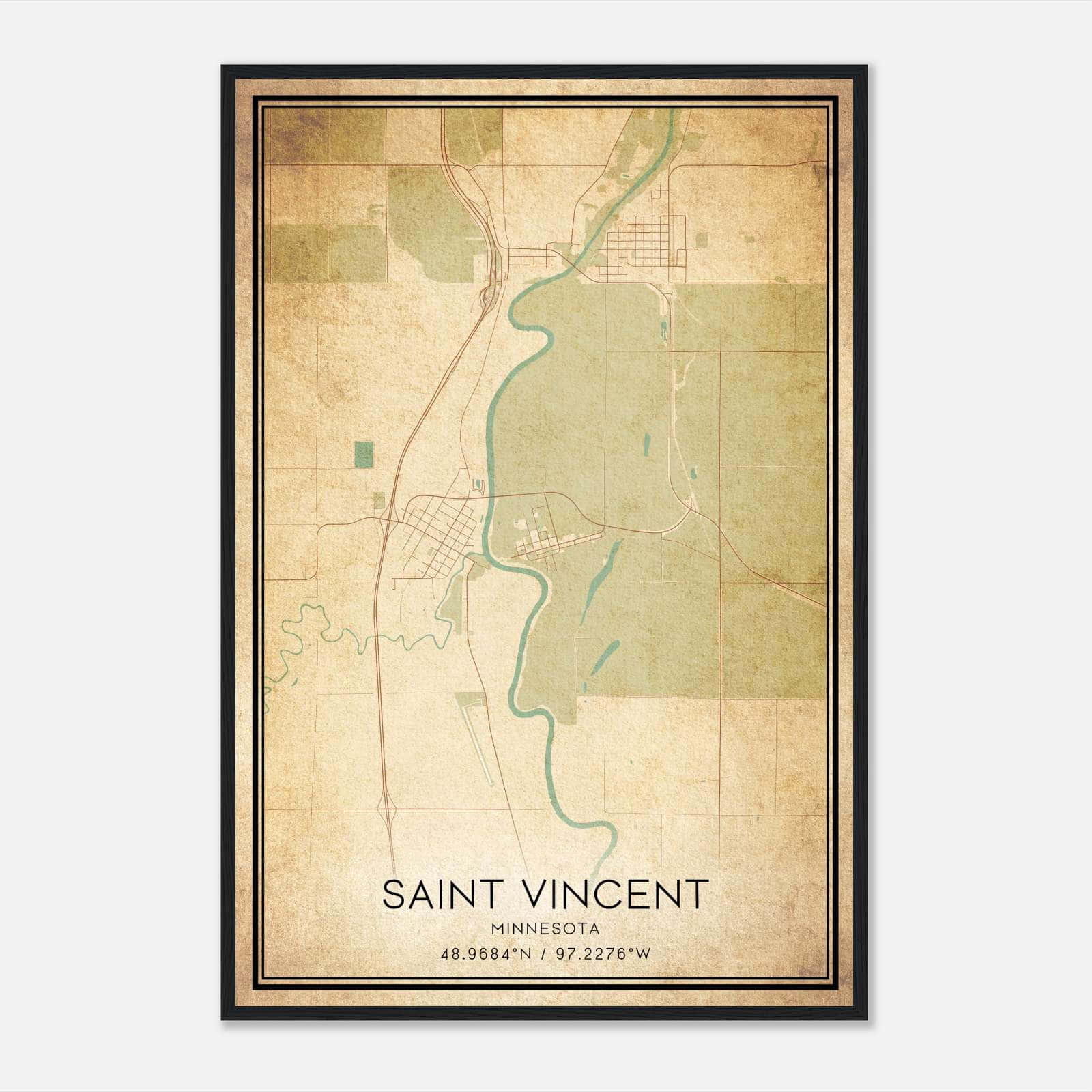 Vintage Saint Vincent Minnesota Map Poster, Saint Vincent MN City Road Wall Art Print Vintage Saint Vincent Minnesota Map Poster, Saint Vincent MN City Road Wall Art Print