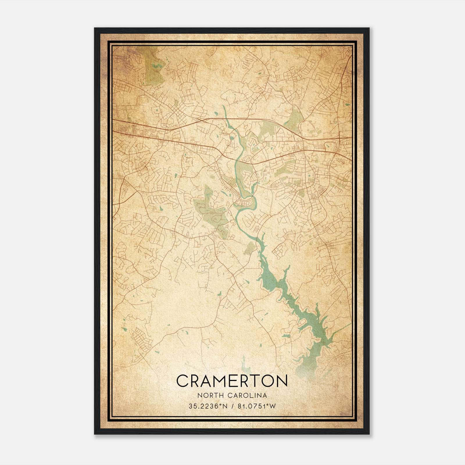 Vintage Cramerton North Carolina Map Poster, Cramerton NC City Road Wall Art Print Vintage Cramerton North Carolina Map Poster, Cramerton NC City Road Wall Art Print