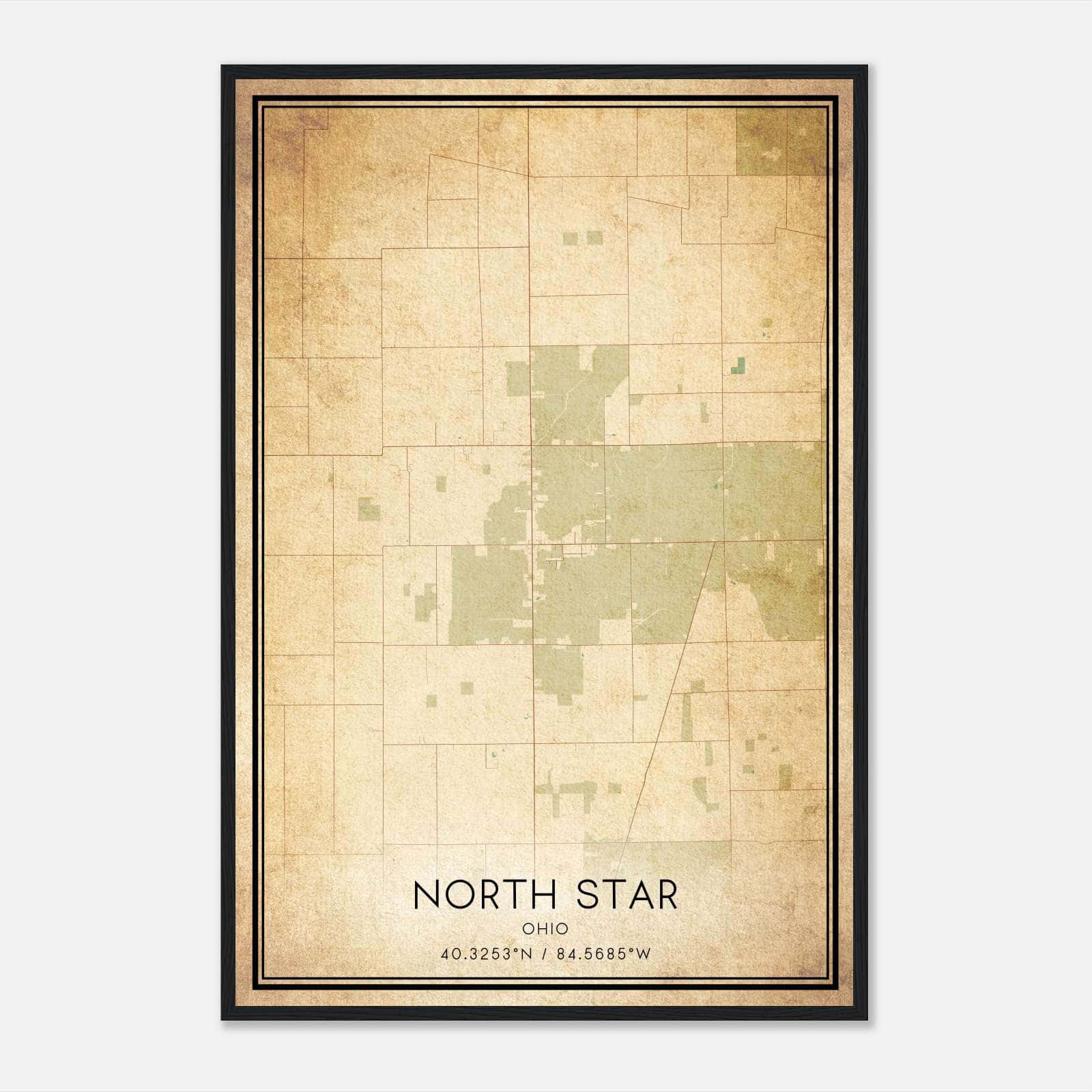 Vintage North Star Ohio Map Poster, North Star OH City Road Wall Art Print Vintage North Star Ohio Map Poster, North Star OH City Road Wall Art Print