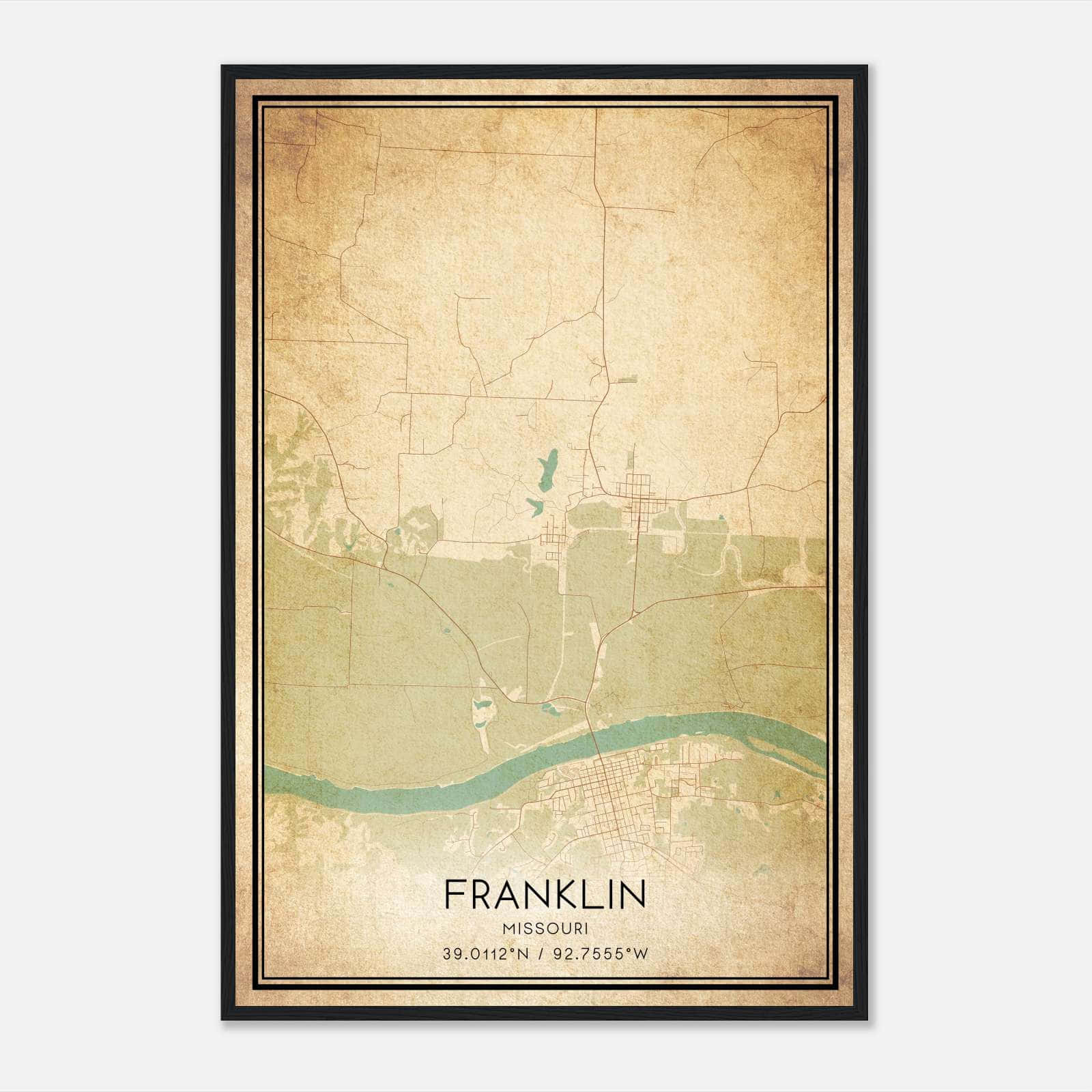 Vintage Franklin Missouri Map Poster, Franklin MO City Road Wall Art Print Vintage Franklin Missouri Map Poster, Franklin MO City Road Wall Art Print