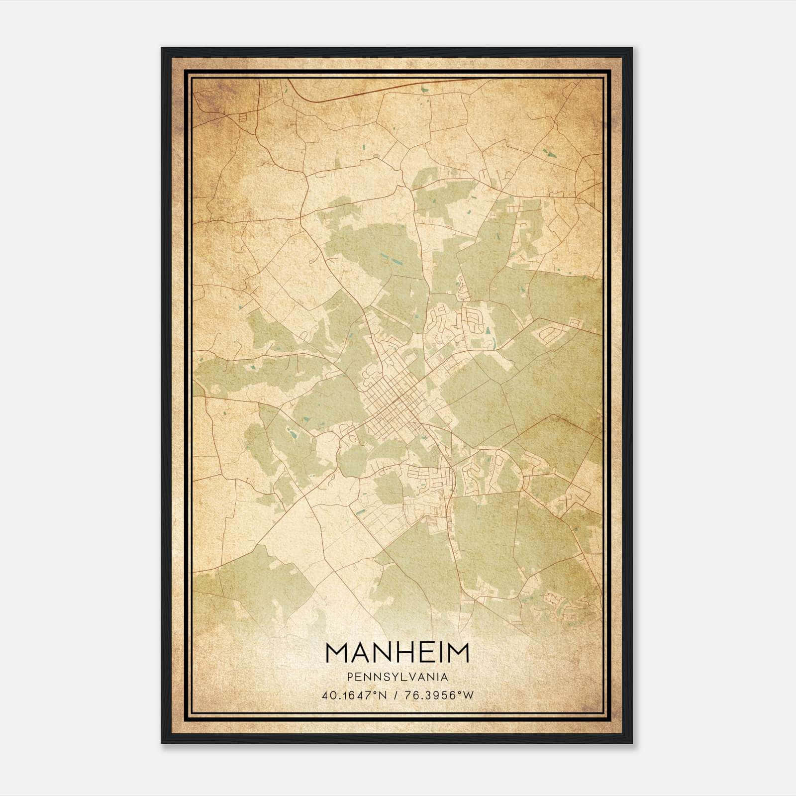 Vintage Manheim Pennsylvania Map Poster, Manheim PA City Road Wall Art Print Vintage Manheim Pennsylvania Map Poster, Manheim PA City Road Wall Art Print