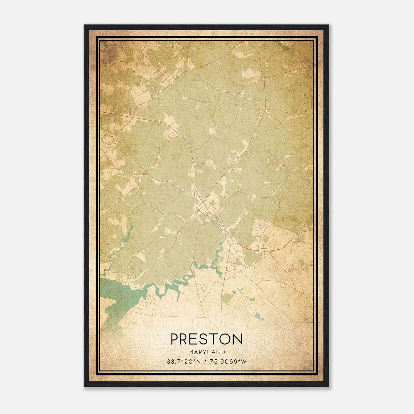 Vintage Preston Maryland Map Poster, Preston MD City Road Wall Art Print Vintage Preston Maryland Map Poster, Preston MD City Road Wall Art Print