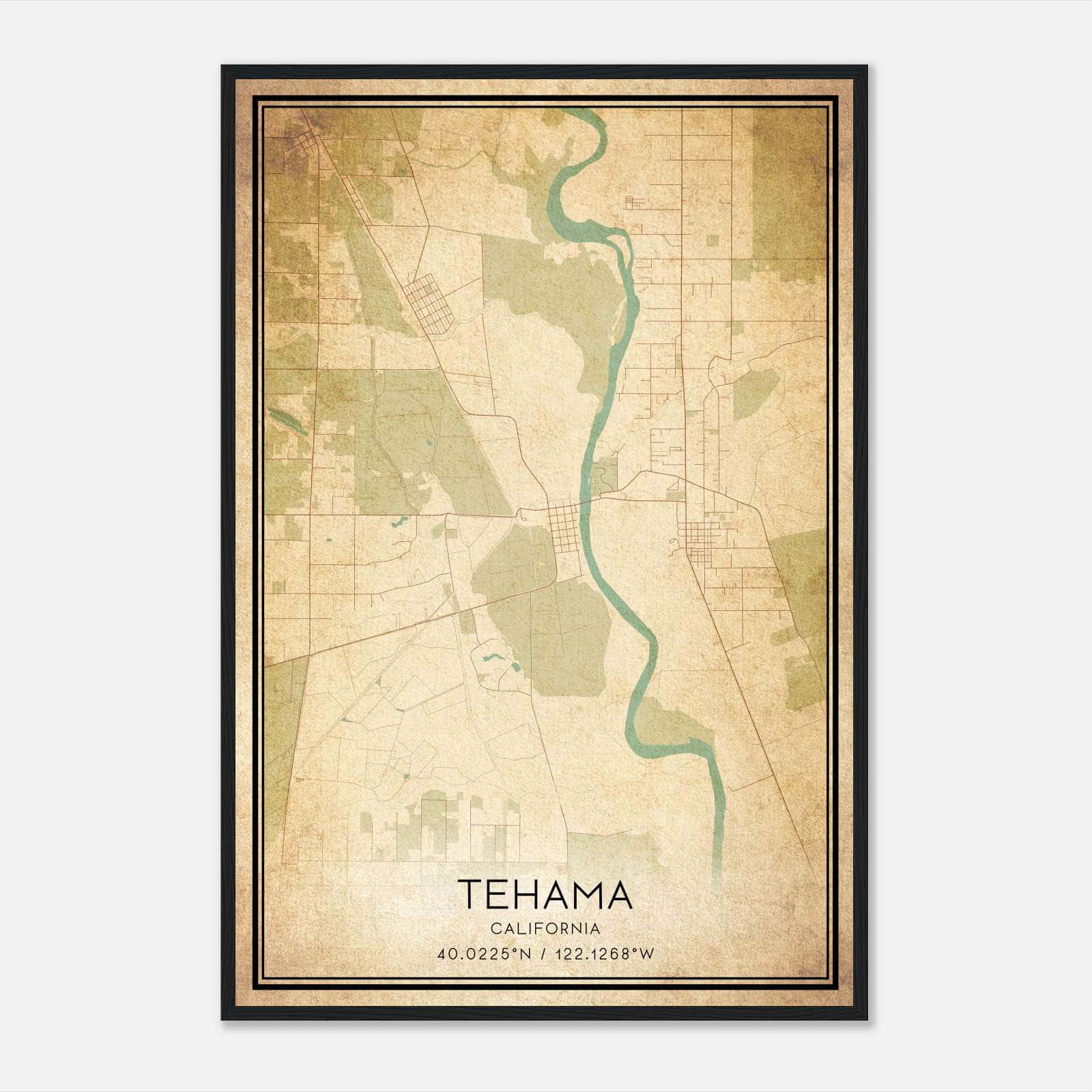 Vintage Tehama California Map Poster, Tehama CA City Road Wall Art Print Vintage Tehama California Map Poster, Tehama CA City Road Wall Art Print